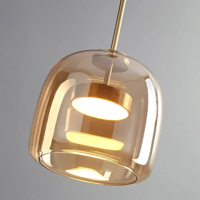 Handgeblasene Glaspendelleuchte aus bernsteinfarbenem Rauchglas mit LED für Esstisch und Wohnzimmer, Deckenbeleuchtung, schwebendes modernes Design | Sansoti