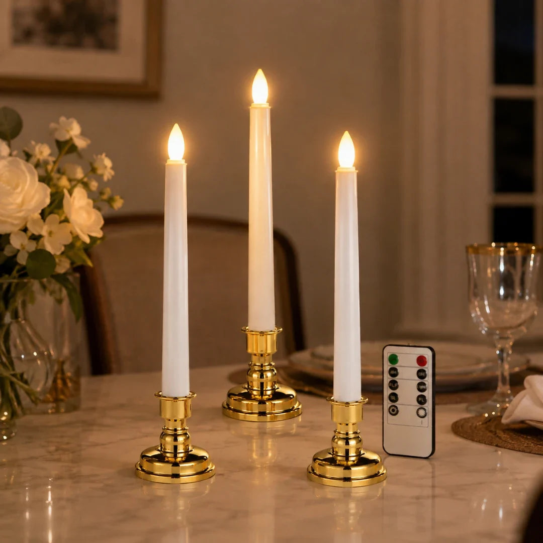 Set de 3 bougies LED sur pied avec télécommande, éclairage d’ambiance sans fil, bougies sans flamme | Sansoti