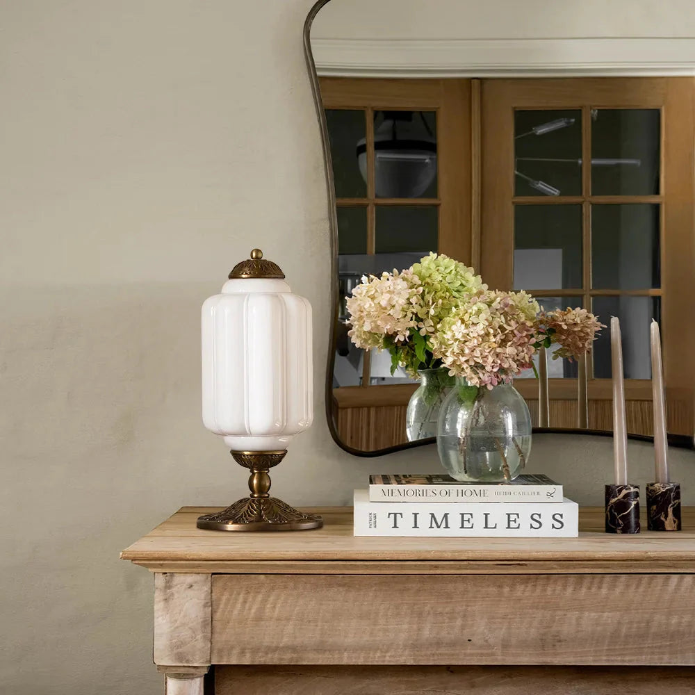 Retro Tafellampen met Getextureerd Crèmekleurig Glas – Franse Vintage Stijl met Messing of Zwart Frame | Sansoti