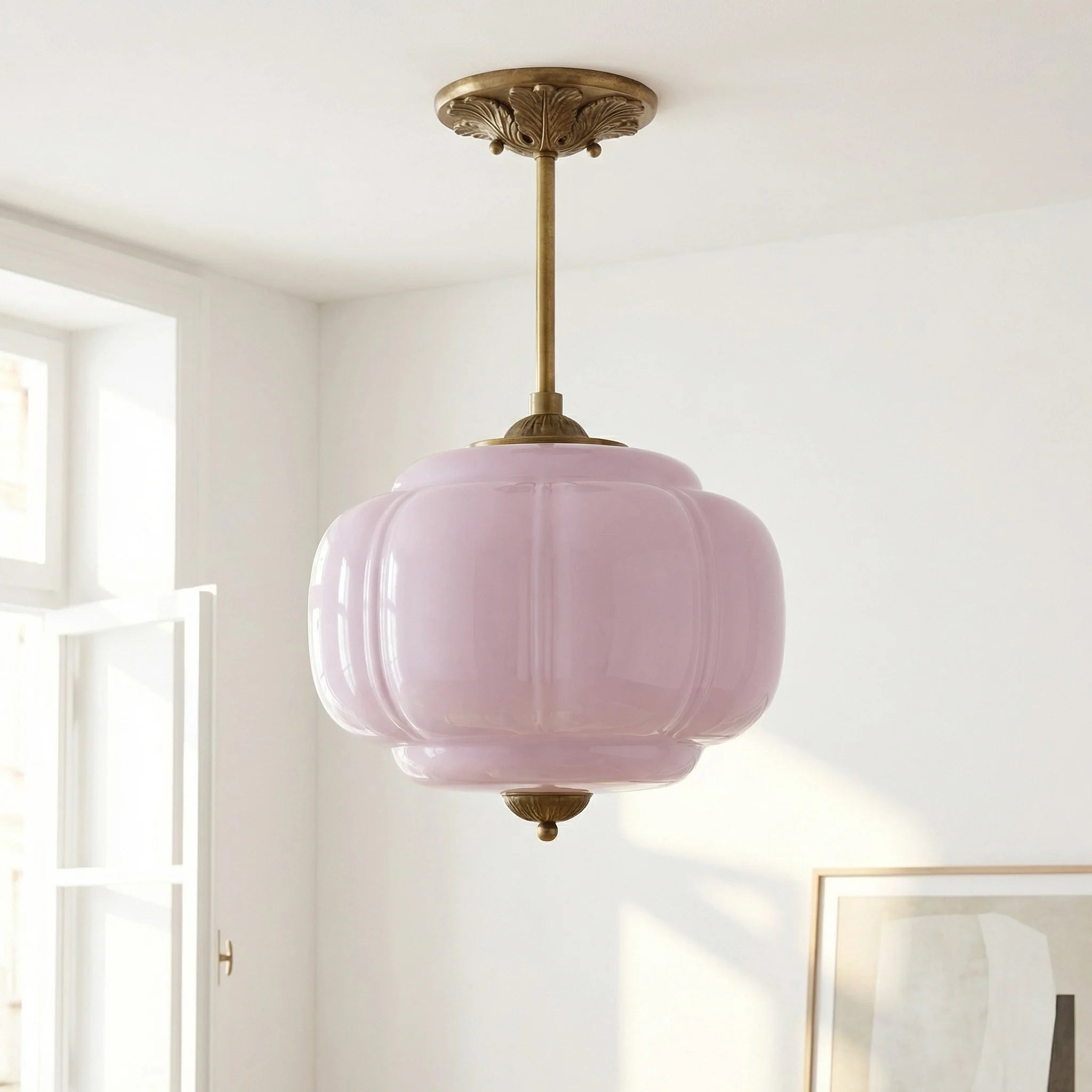 Antique Brass Plafondlamp met Groen Glas Pompoendesign - Elegante Hanglamp voor Eetkamer Keukeneiland Slaapkamer | Sansoti