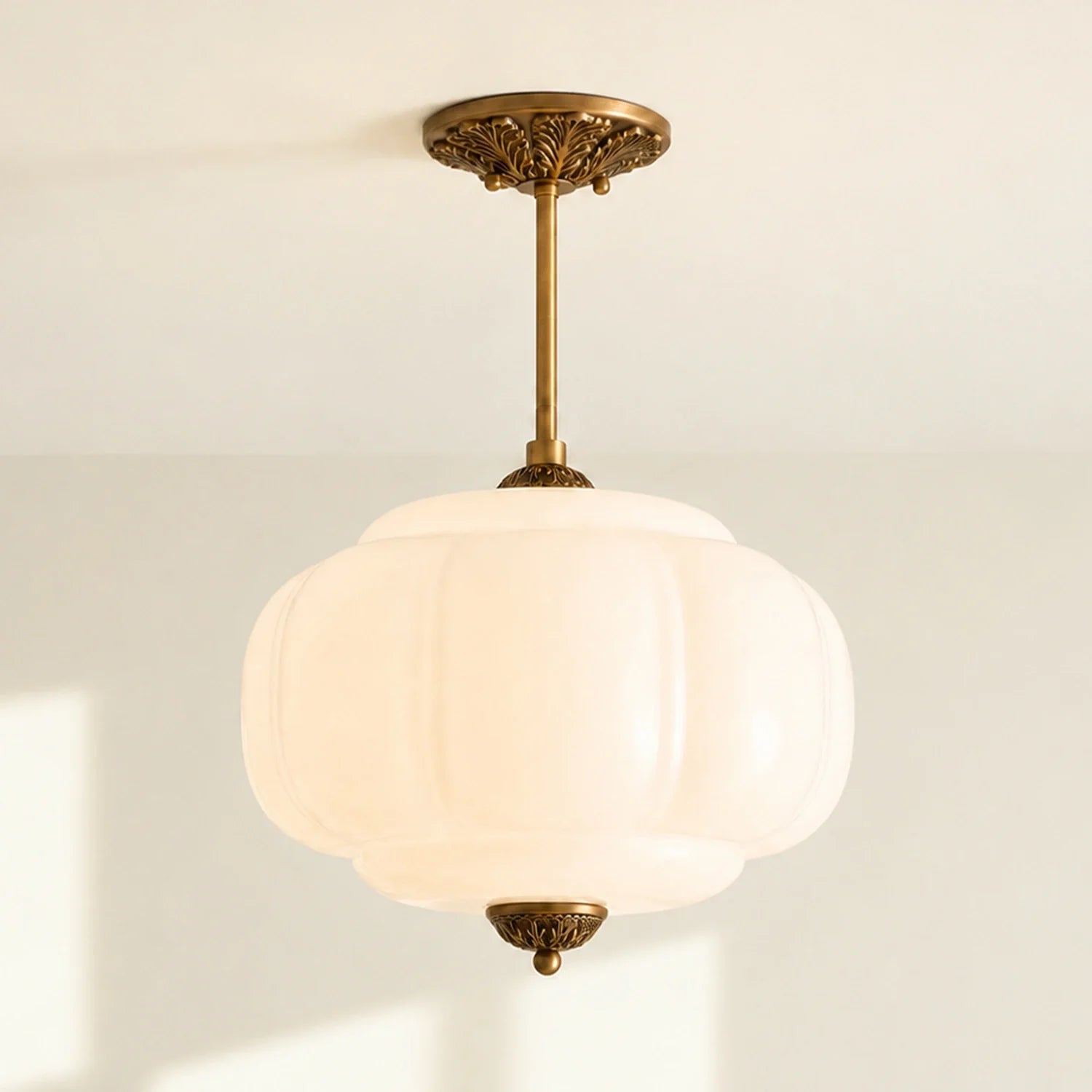 Antique Brass Plafondlamp met Groen Glas Pompoendesign - Elegante Hanglamp voor Eetkamer Keukeneiland Slaapkamer | Sansoti