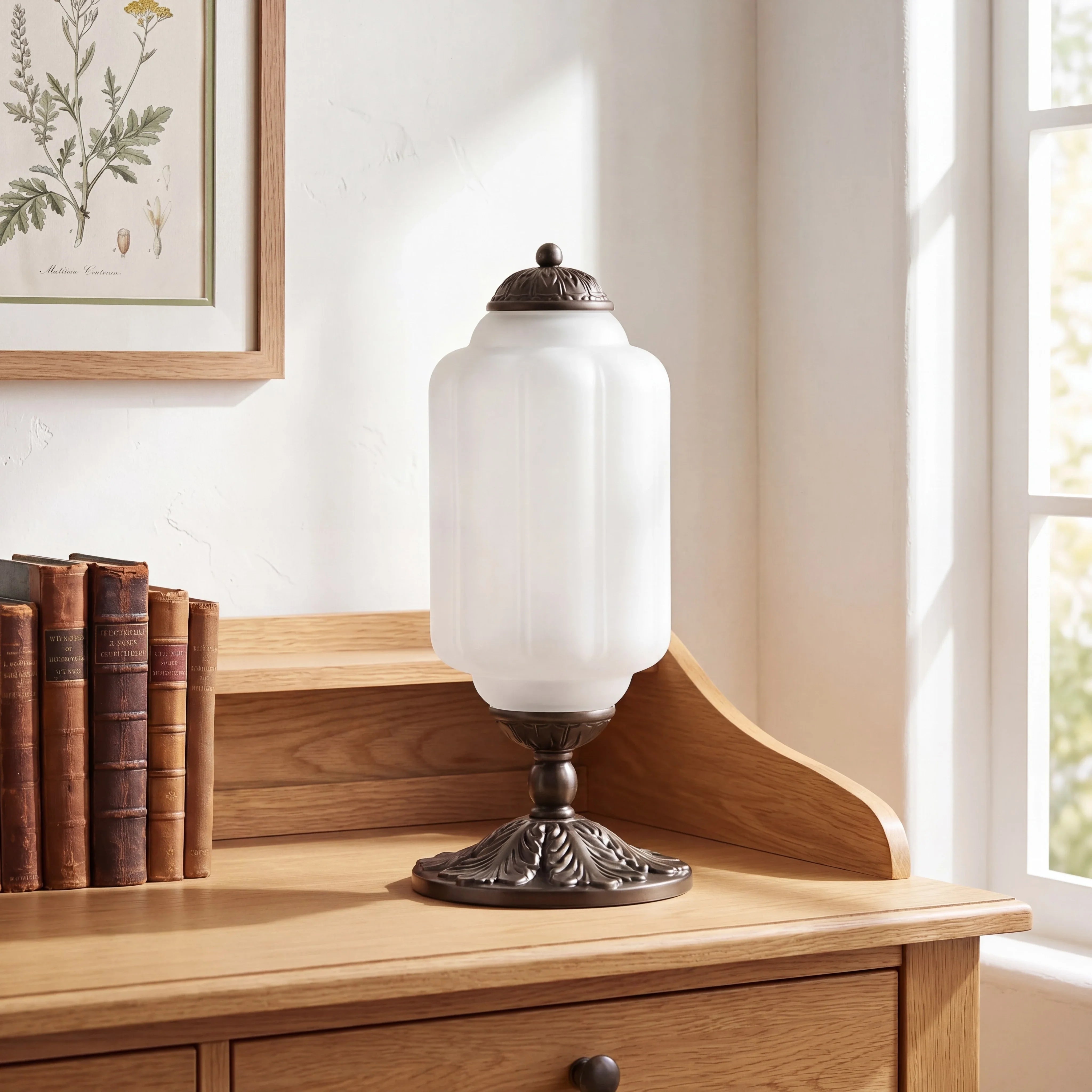 Retro Tafellampen met Getextureerd Crèmekleurig Glas – Franse Vintage Stijl met Messing of Zwart Frame | Sansoti