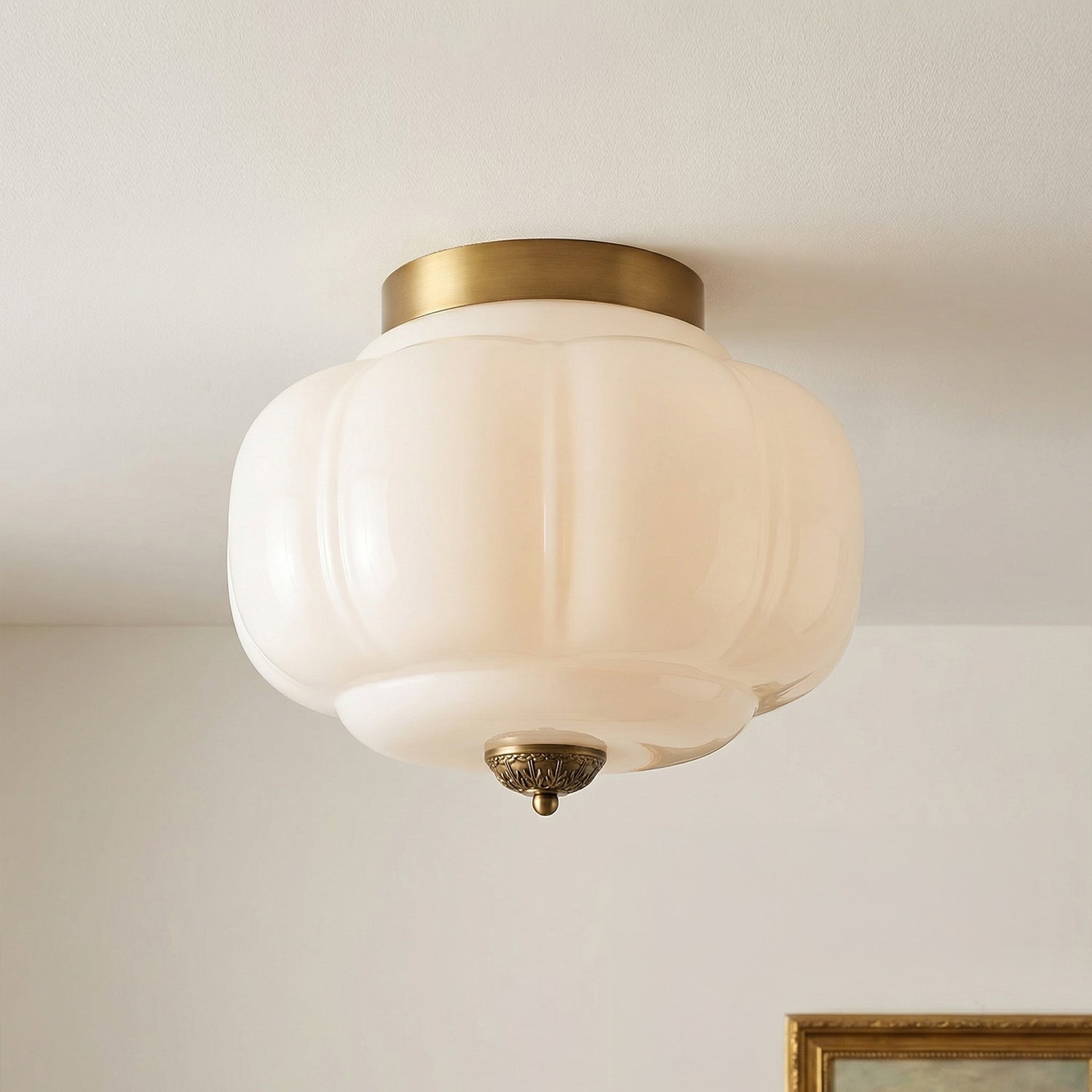 Vintage Semi-Plafondlamp Melkglas Pompoen Eloise E26 Retro Plafondverlichting Woonkamer | Sansoti