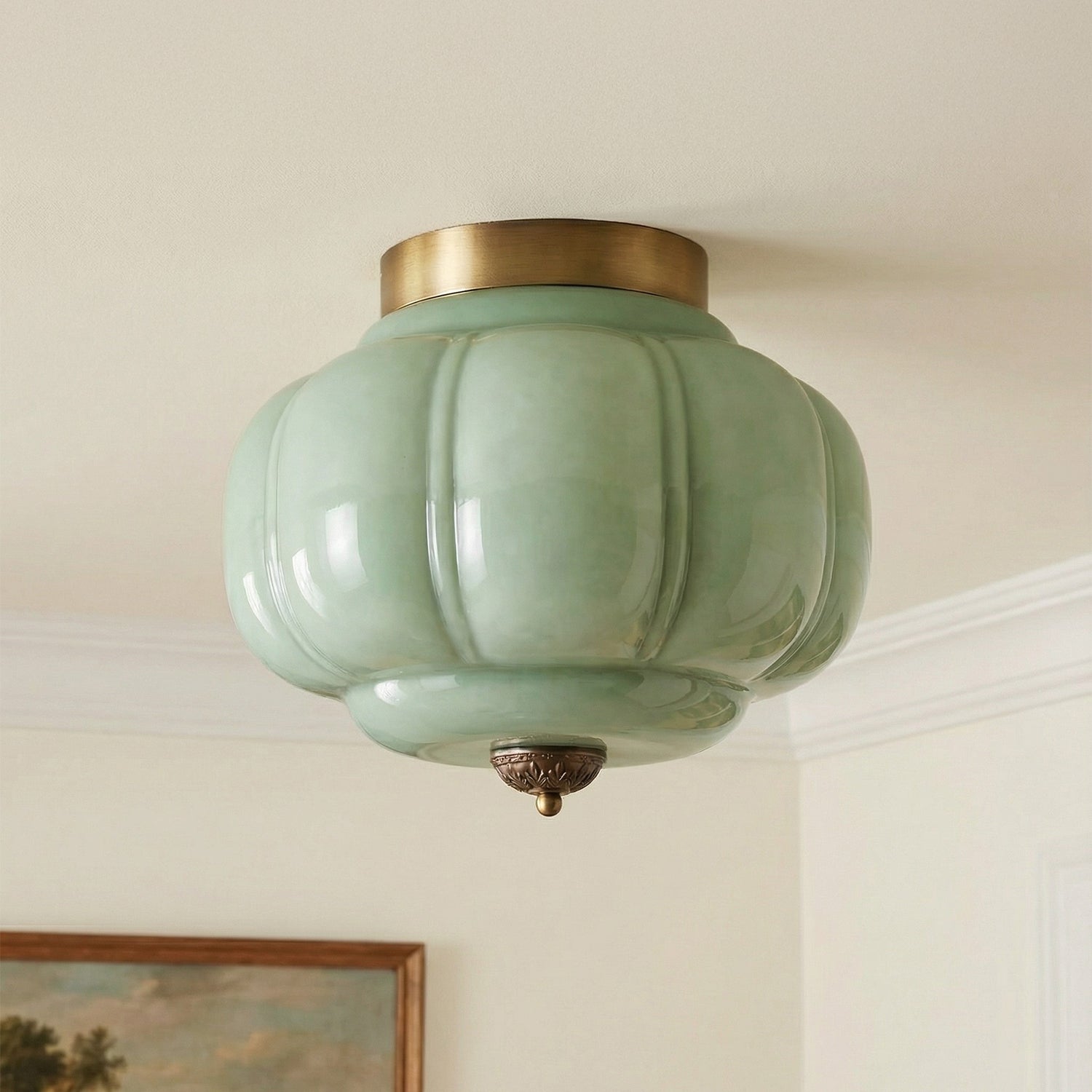 Vintage Semi-Plafondlamp Melkglas Pompoen Eloise E26 Retro Plafondverlichting Woonkamer | Sansoti