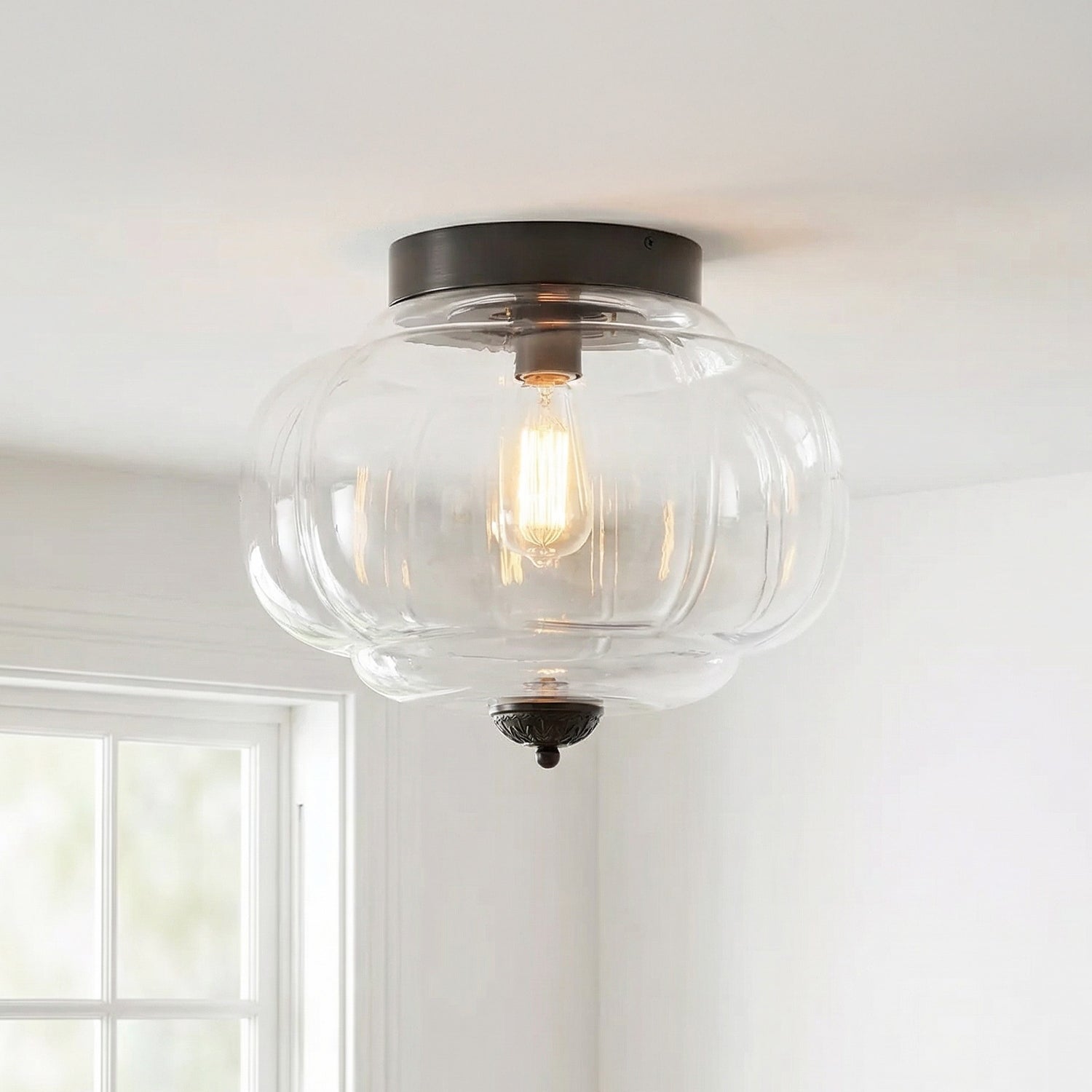 Vintage Semi-Plafondlamp Melkglas Pompoen Eloise E26 Retro Plafondverlichting Woonkamer | Sansoti