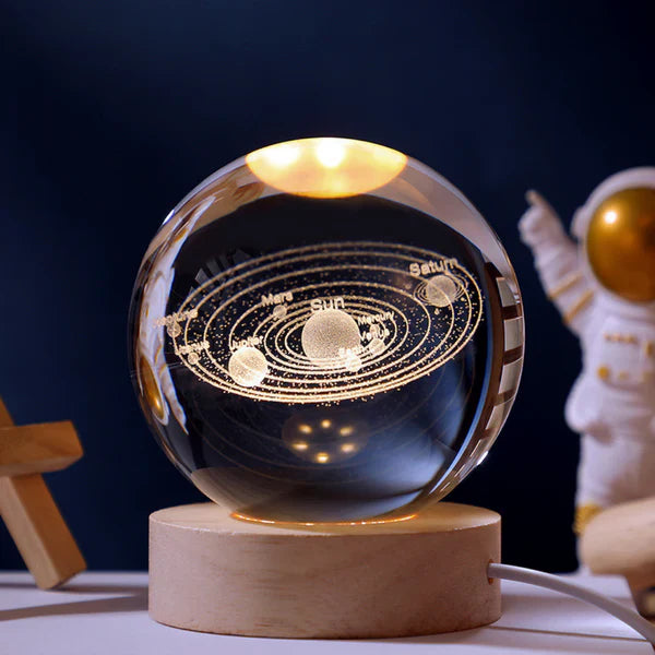 3D-Glaskugel-Nachtlampe mit Holzfuß, USB-LED-Beleuchtung, Sternenhimmel, Planet, stimmungsvolle Beleuchtung, Schlafzimmer | Sansoti