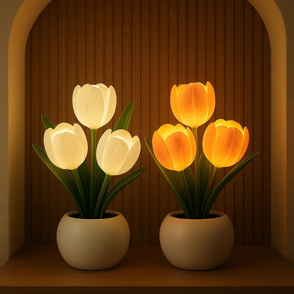 LED Decoratieve Tulpenlamp Warmwit met USB Aansluiting voor Woonkamer Sfeerverlichting Kunstbloemen Nachtlampje | Sansoti