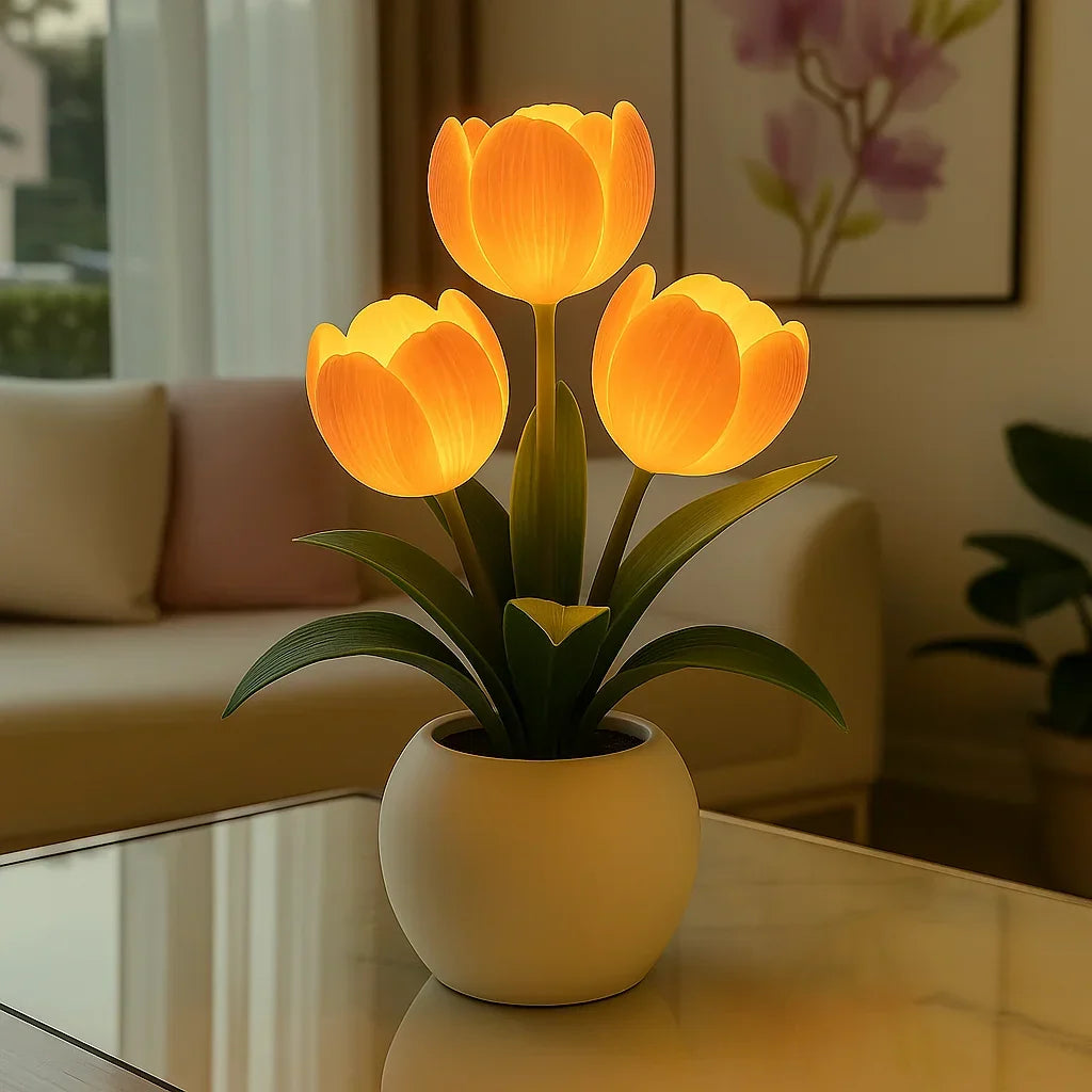 LED Decoratieve Tulpenlamp Warmwit met USB Aansluiting voor Woonkamer Sfeerverlichting Kunstbloemen Nachtlampje | Sansoti