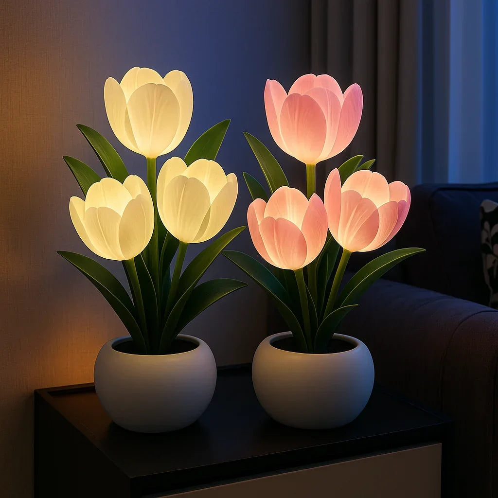 LED Decoratieve Tulpenlamp Warmwit met USB Aansluiting voor Woonkamer Sfeerverlichting Kunstbloemen Nachtlampje | Sansoti