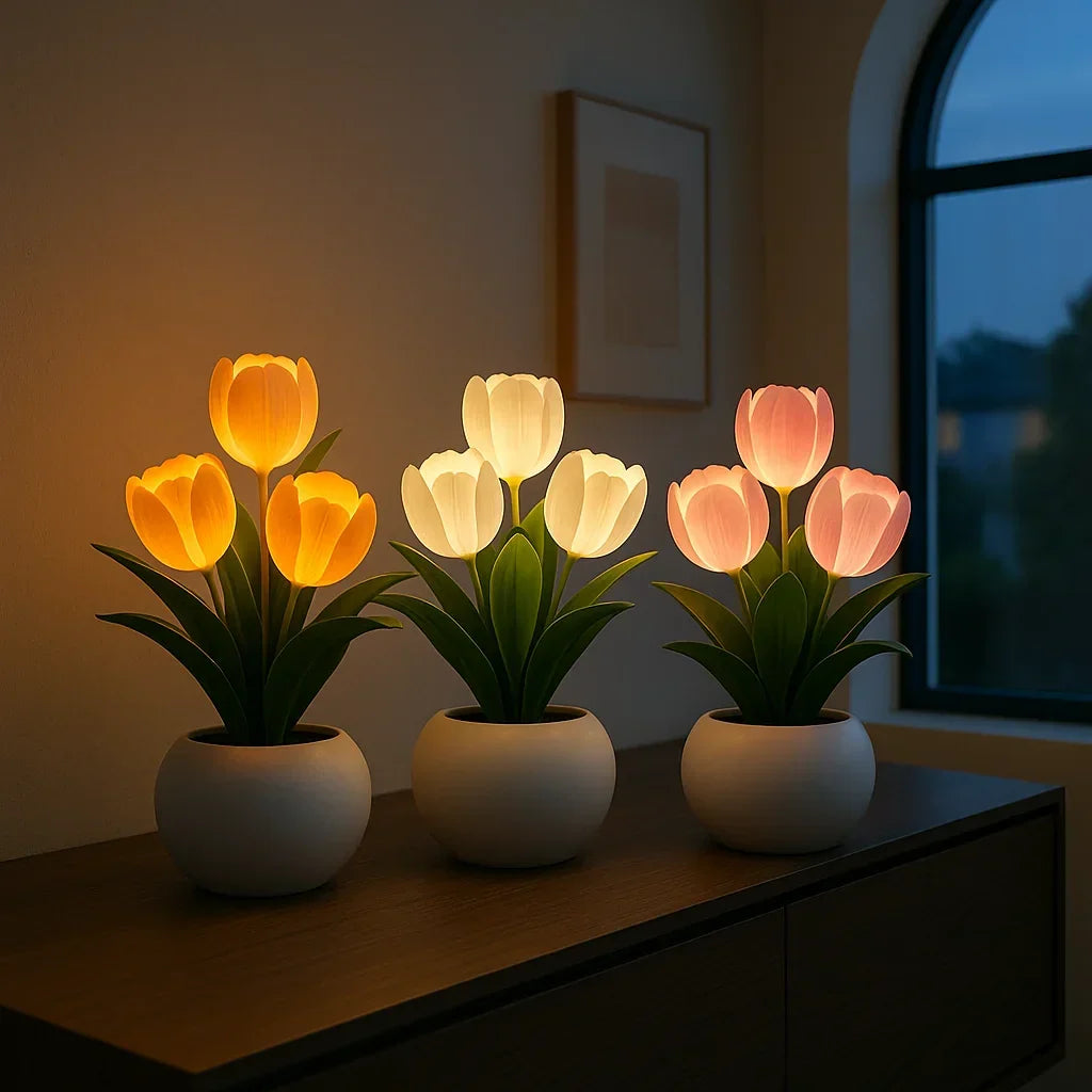 LED Decoratieve Tulpenlamp Warmwit met USB Aansluiting voor Woonkamer Sfeerverlichting Kunstbloemen Nachtlampje | Sansoti