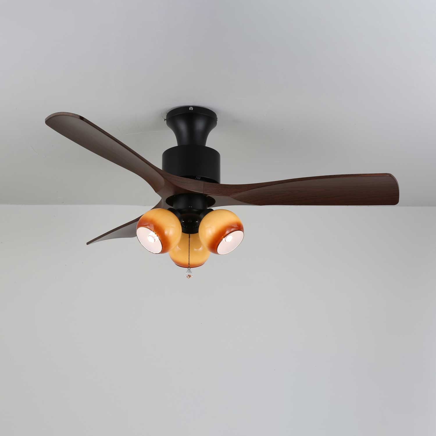 Vintage Plafondventilator met Verlichting — Glazen Lampenkap & Afstandsbediening | Sansoti