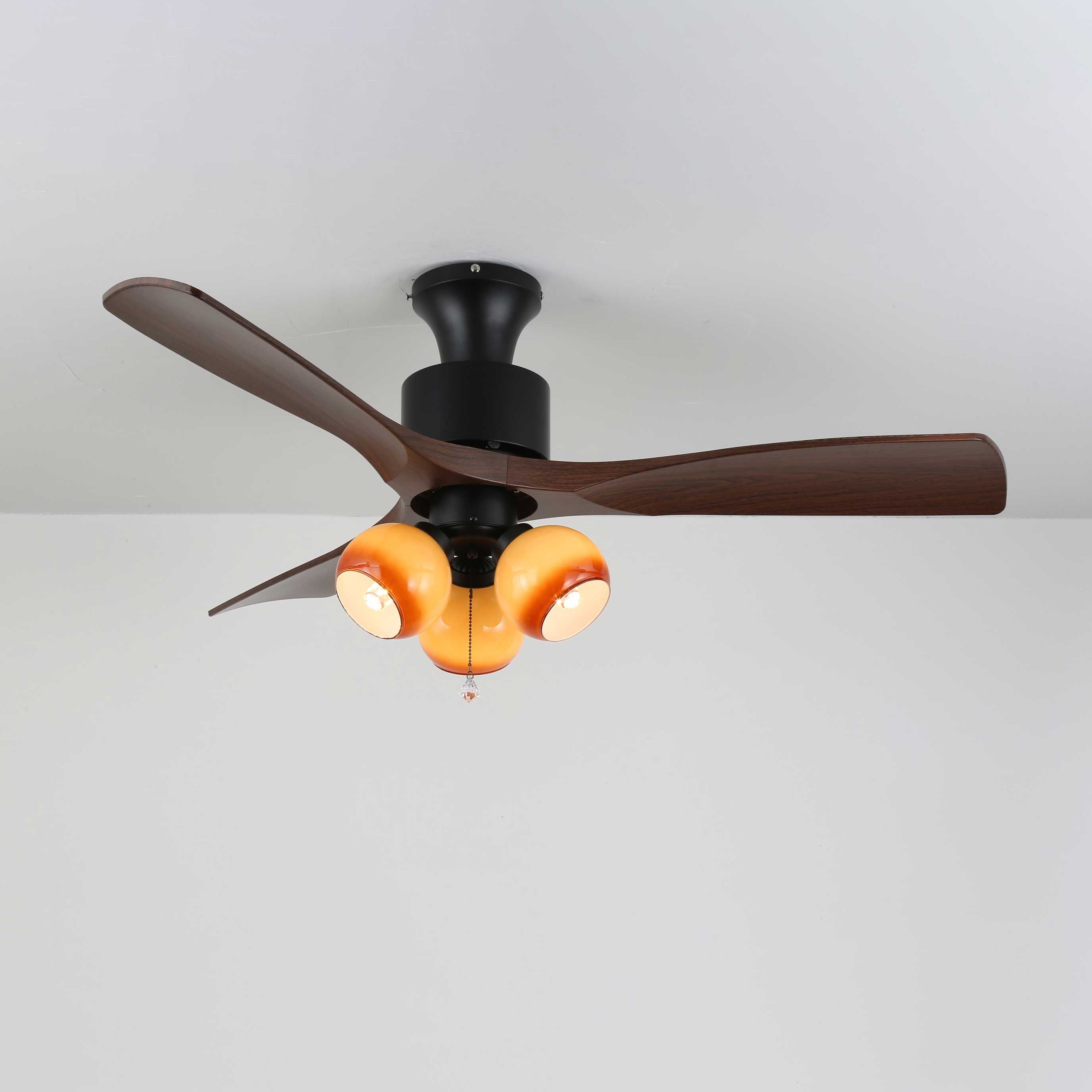 Vintage Plafondventilator met Verlichting — Glazen Lampenkap & Afstandsbediening | Sansoti