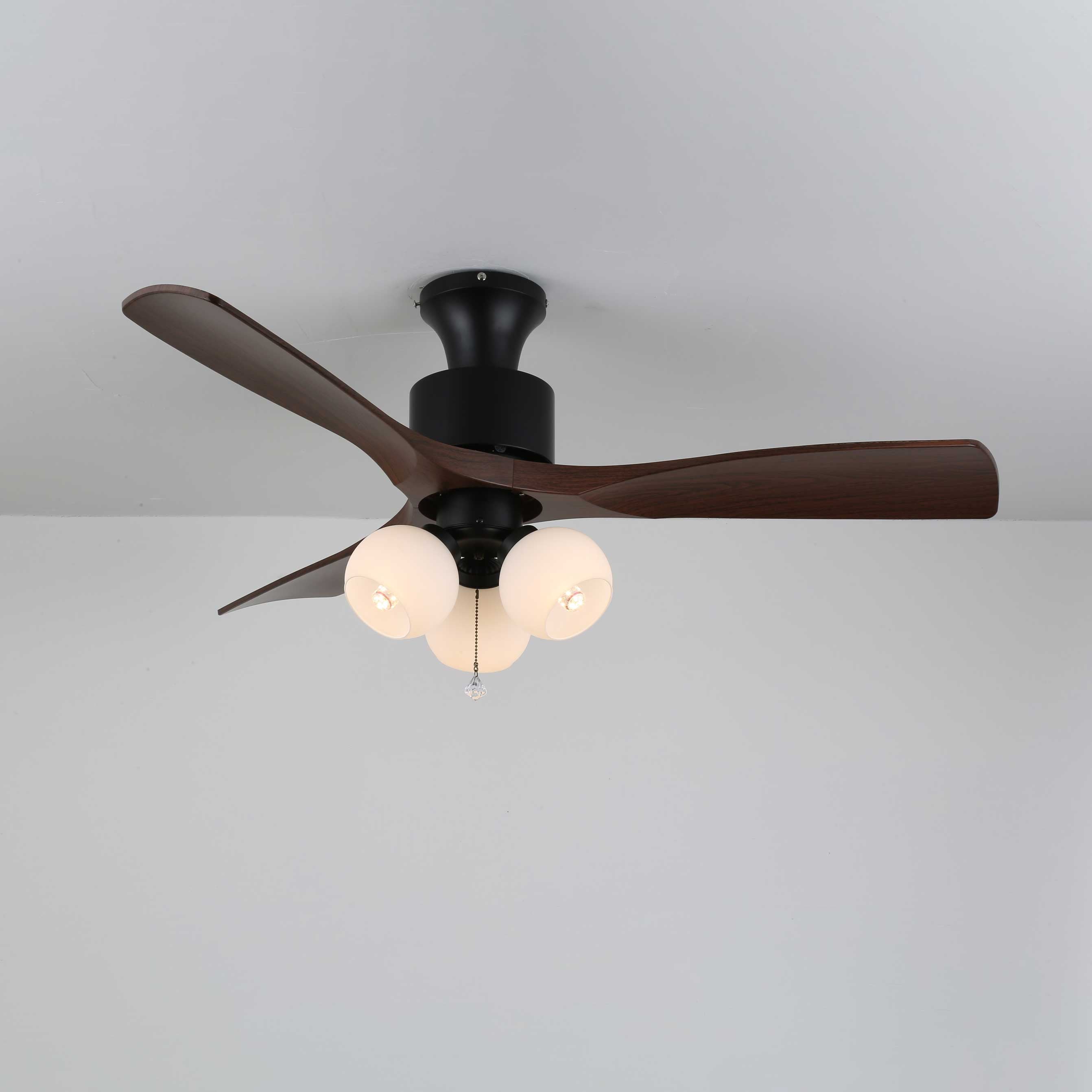 Vintage Plafondventilator met Verlichting — Glazen Lampenkap & Afstandsbediening | Sansoti