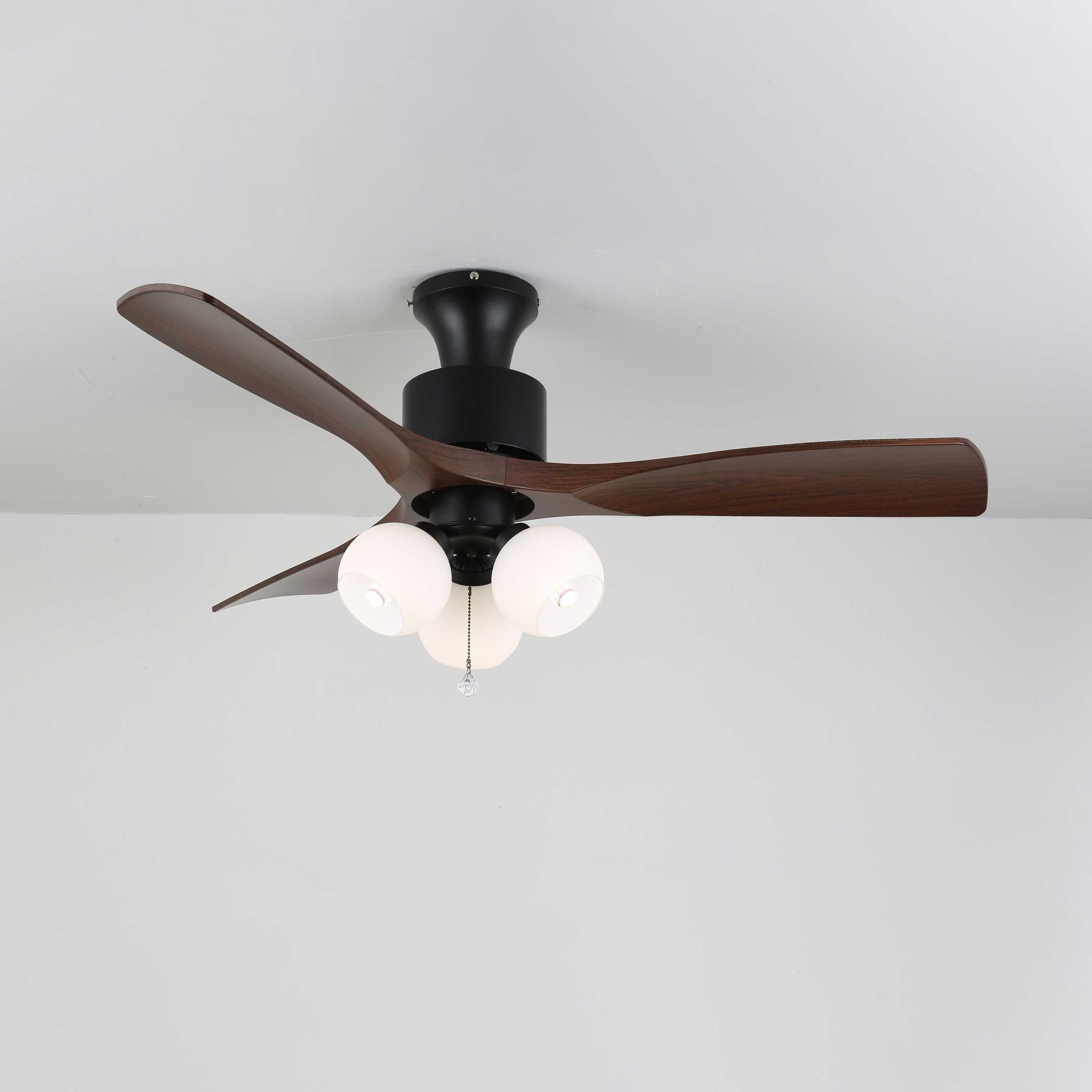 Vintage Plafondventilator met Verlichting — Glazen Lampenkap & Afstandsbediening | Sansoti