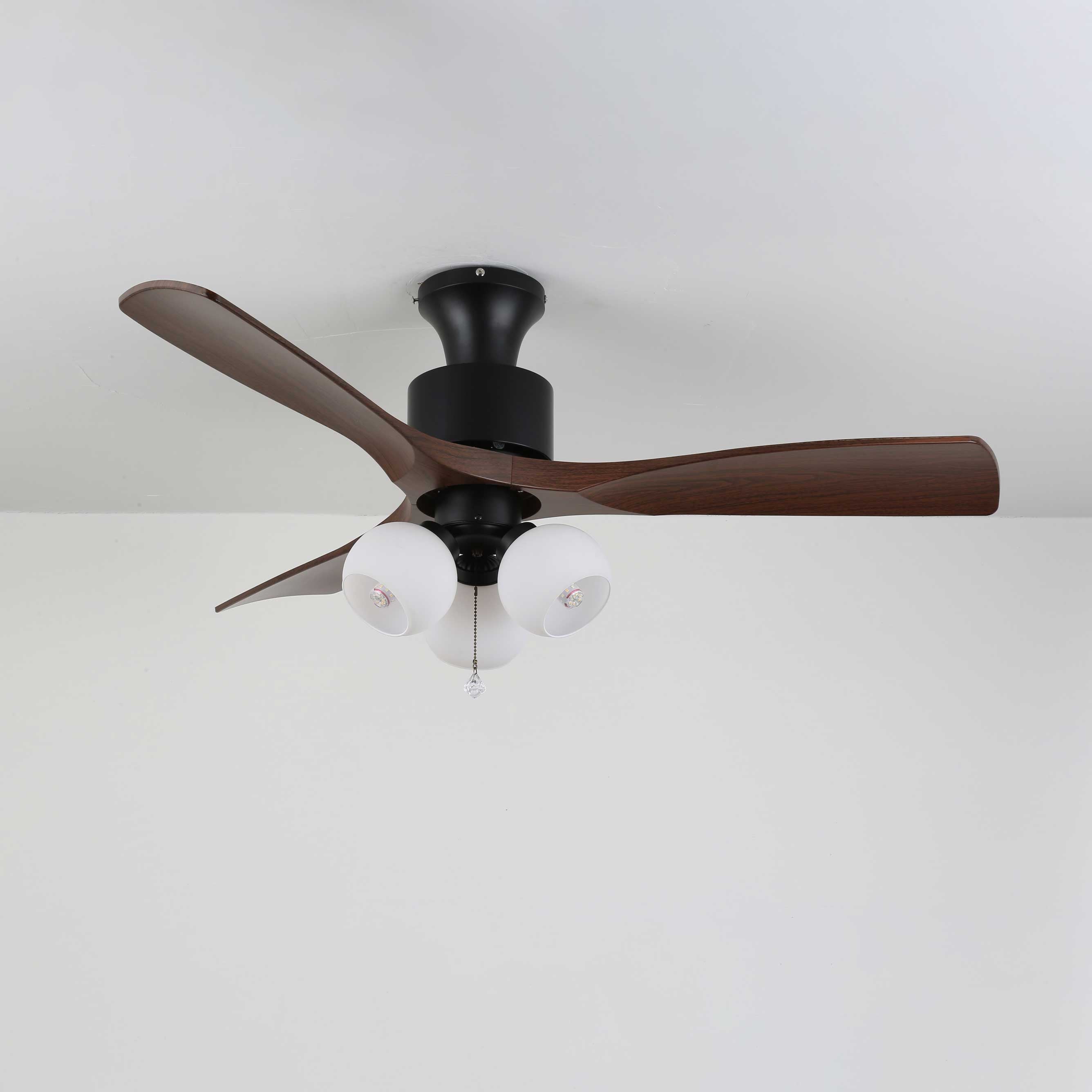 Vintage Plafondventilator met Verlichting — Glazen Lampenkap & Afstandsbediening | Sansoti