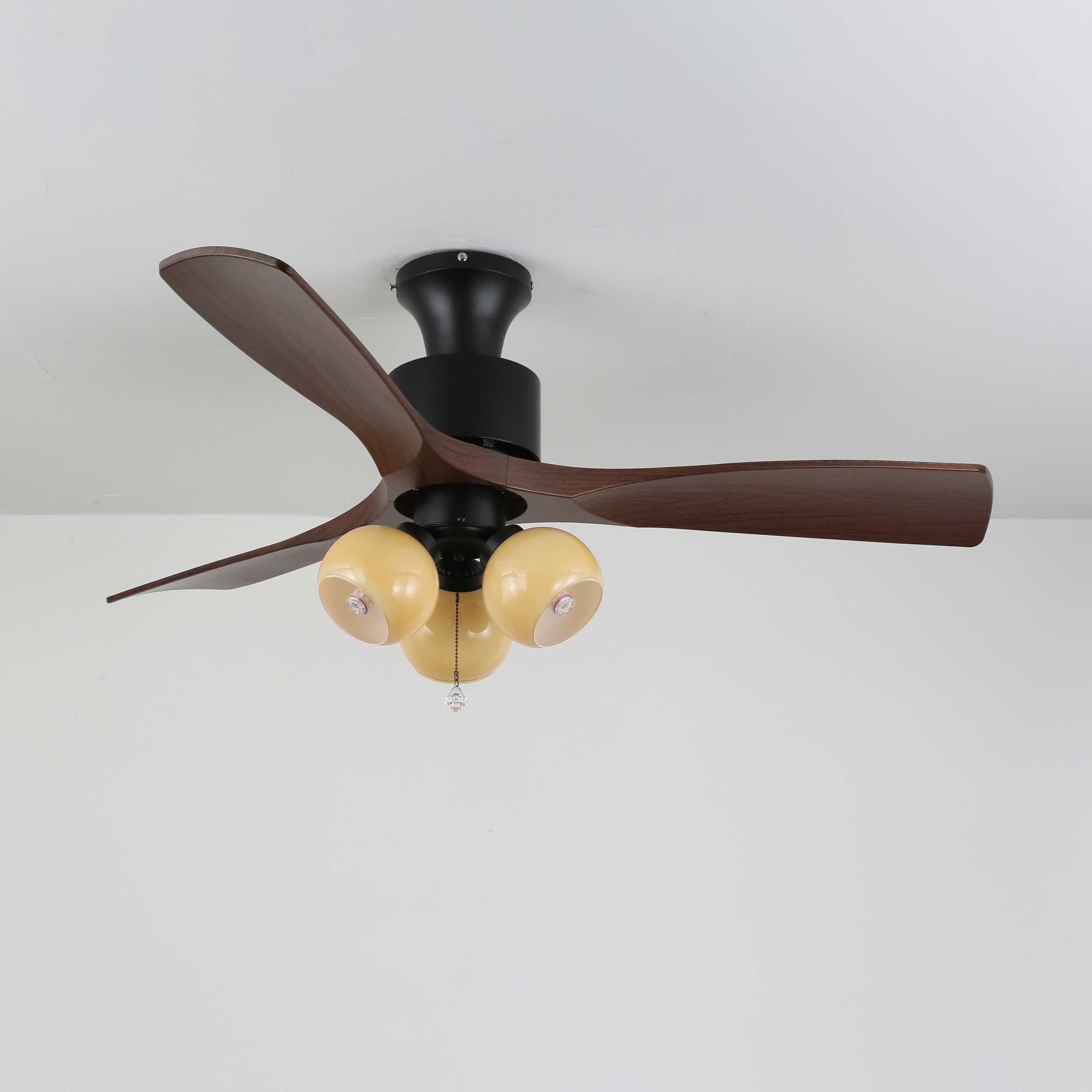 Vintage Plafondventilator met Verlichting — Glazen Lampenkap & Afstandsbediening | Sansoti