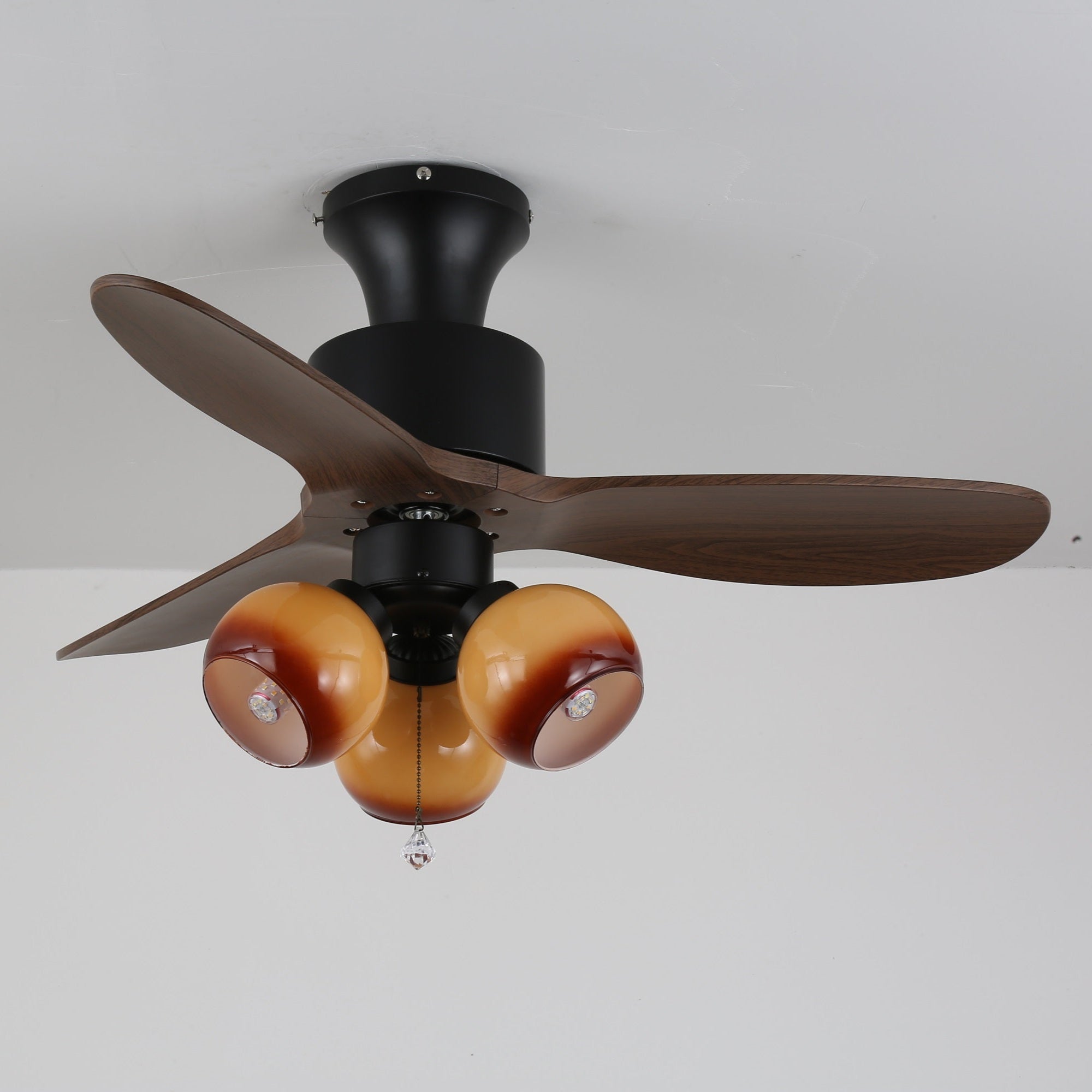 Vintage Plafondventilator met Verlichting — Glazen Lampenkap & Afstandsbediening | Sansoti
