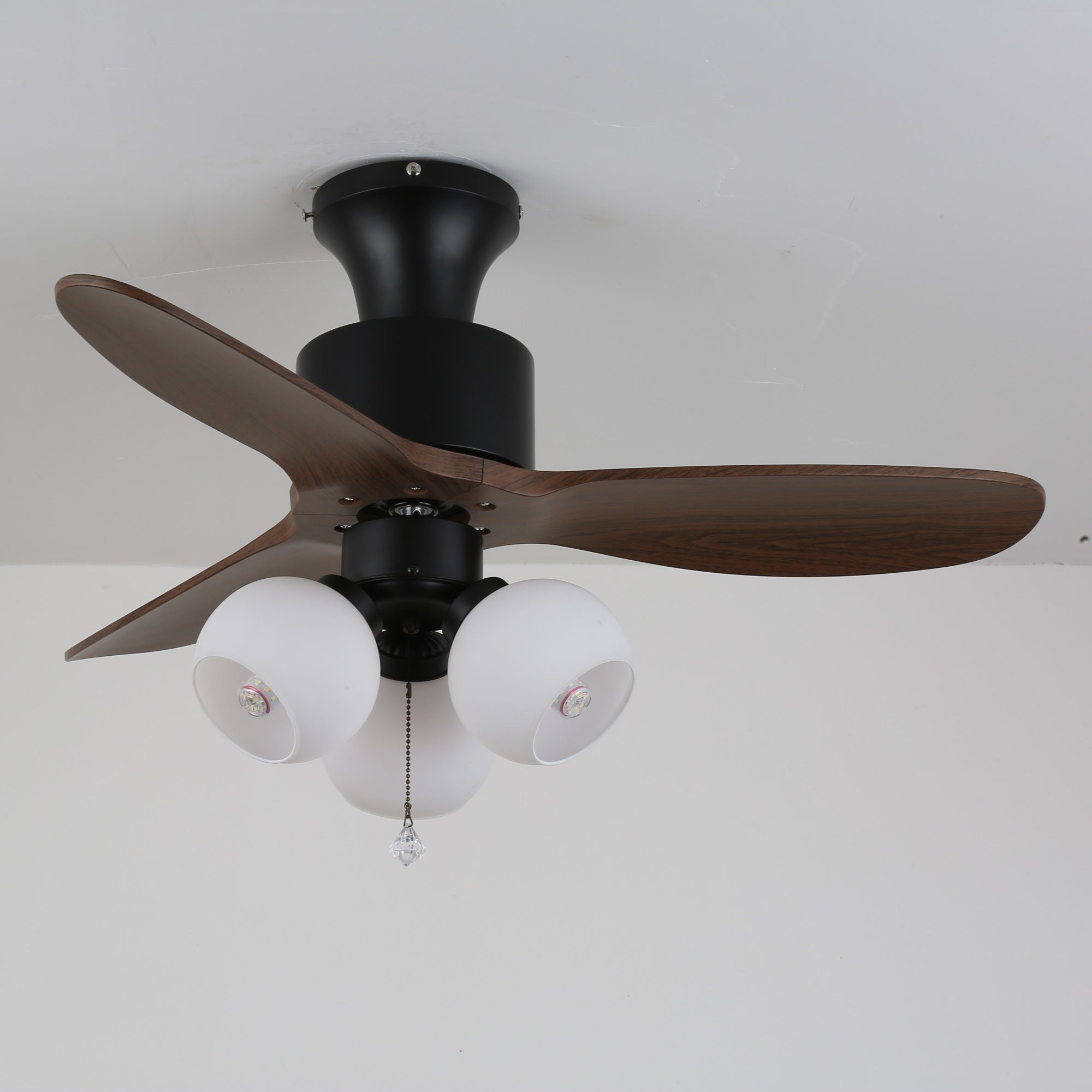 Vintage Plafondventilator met Verlichting — Glazen Lampenkap & Afstandsbediening | Sansoti