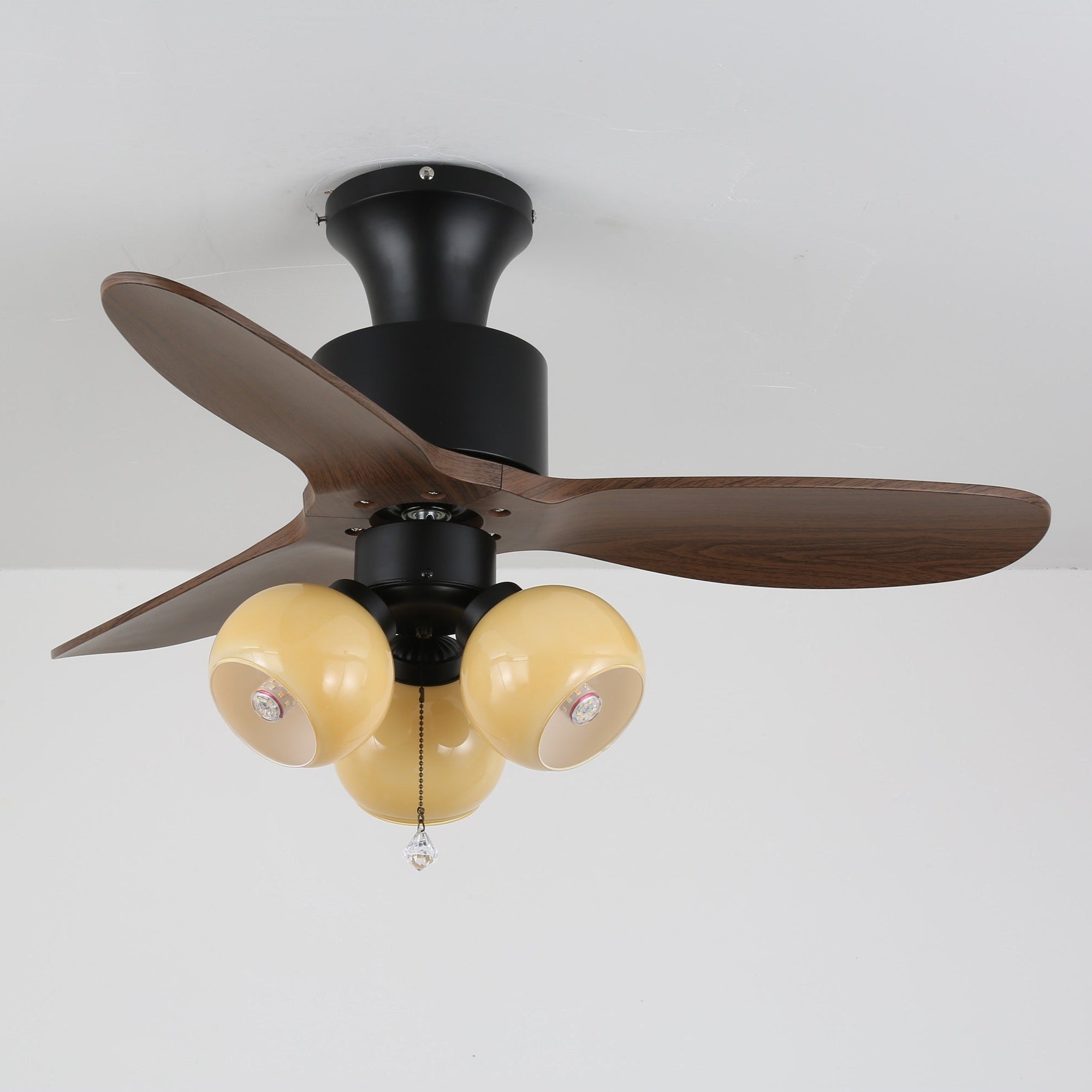 Vintage Plafondventilator met Verlichting — Glazen Lampenkap & Afstandsbediening | Sansoti