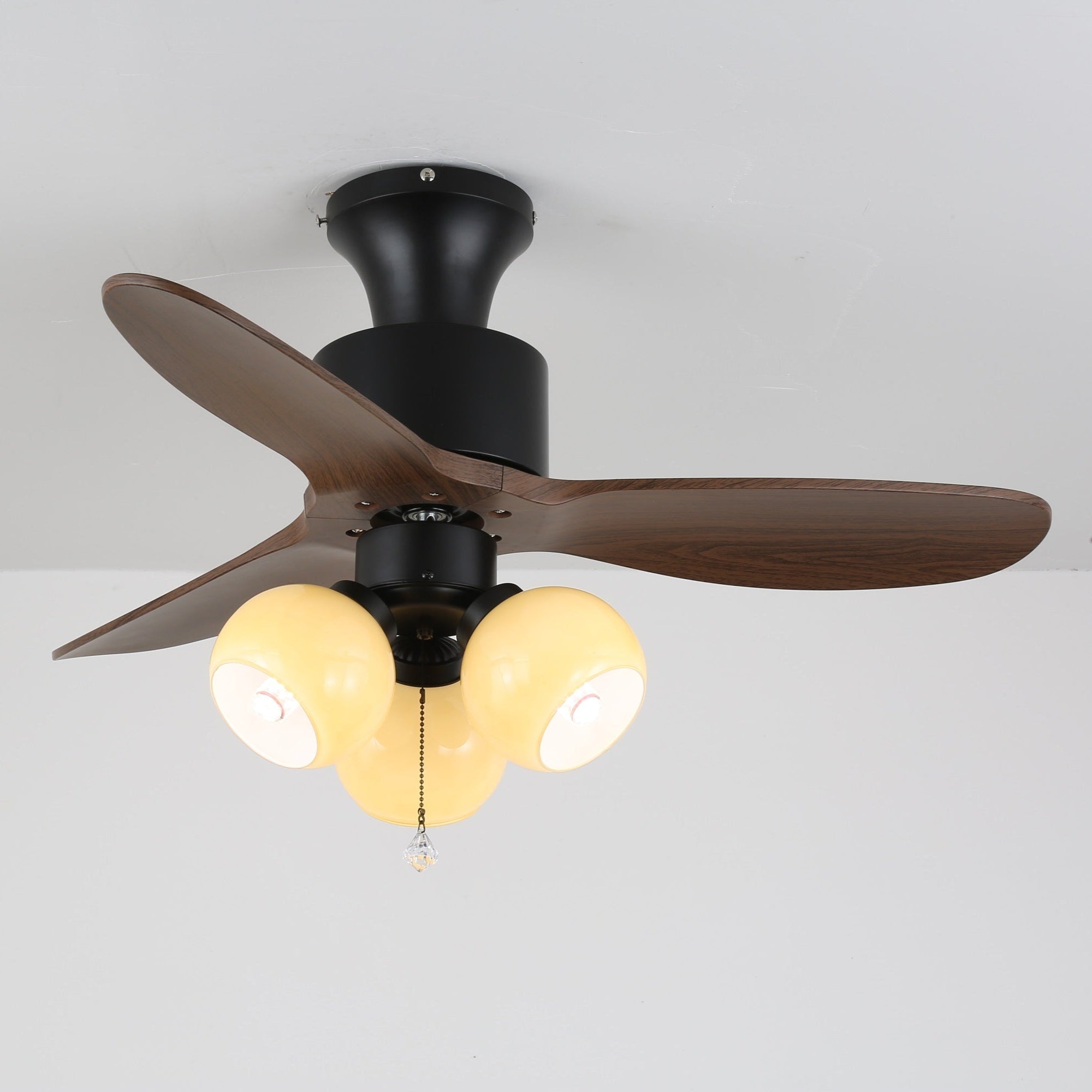 Vintage Plafondventilator met Verlichting — Glazen Lampenkap & Afstandsbediening | Sansoti