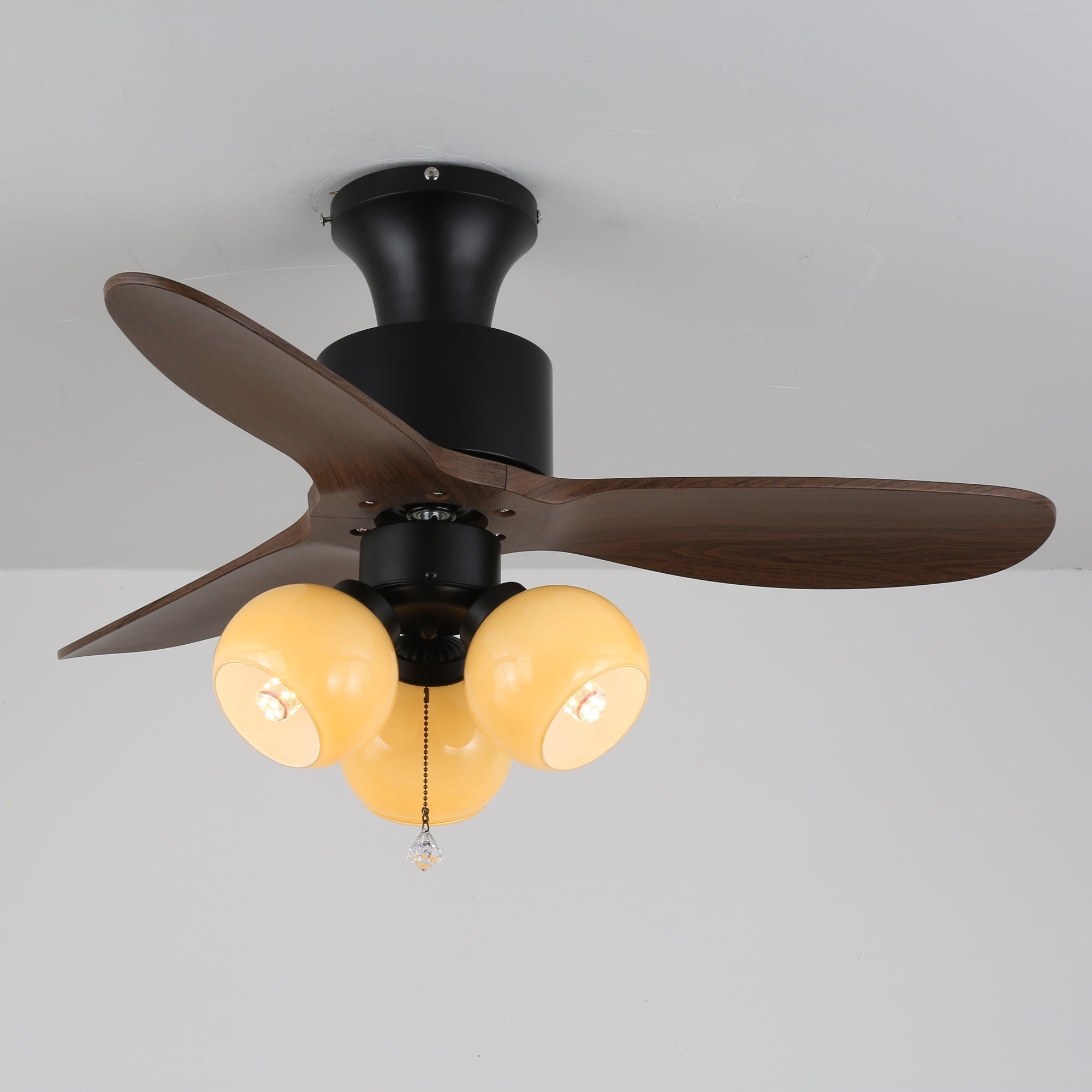 Vintage Plafondventilator met Verlichting — Glazen Lampenkap & Afstandsbediening | Sansoti