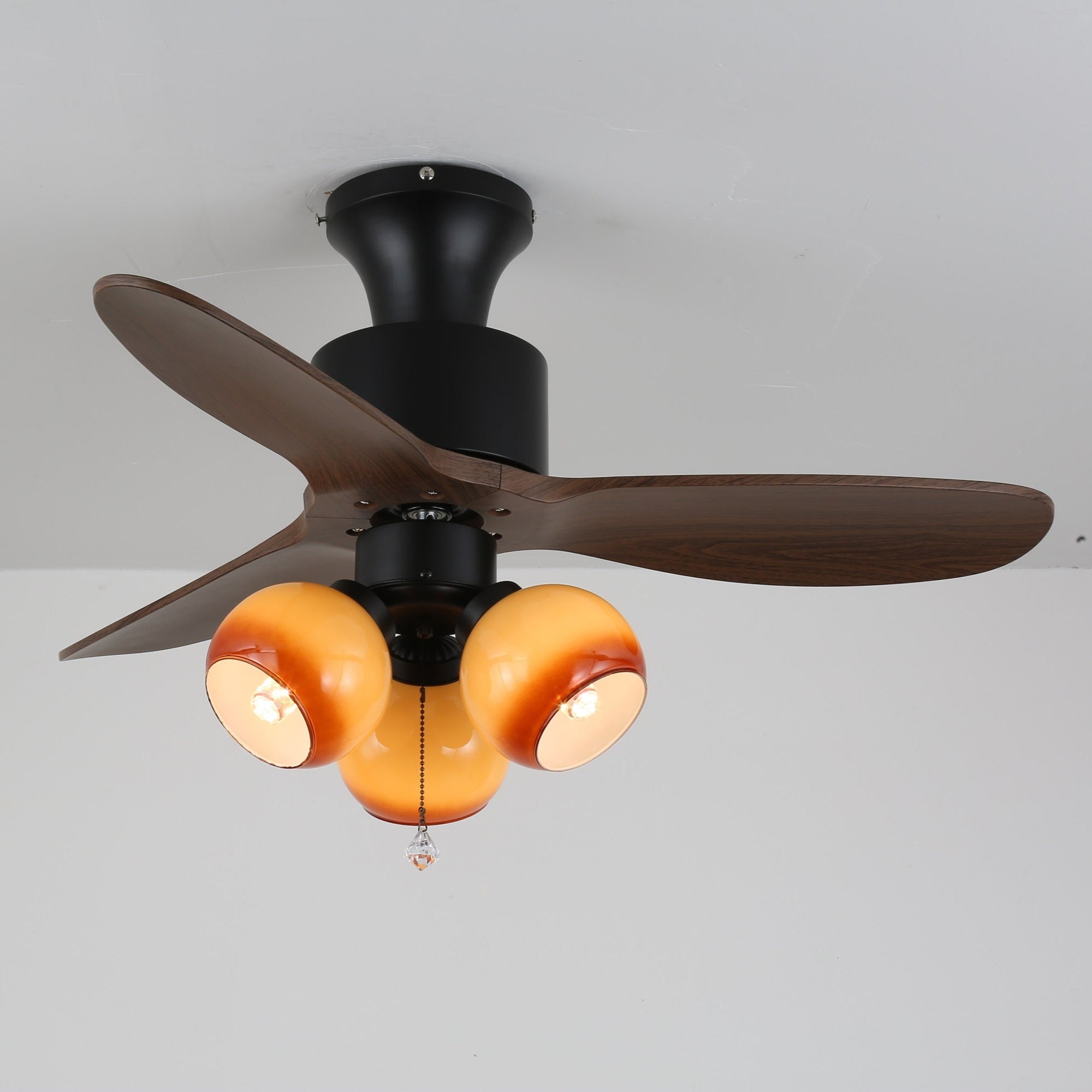 Vintage Plafondventilator met Verlichting — Glazen Lampenkap & Afstandsbediening | Sansoti