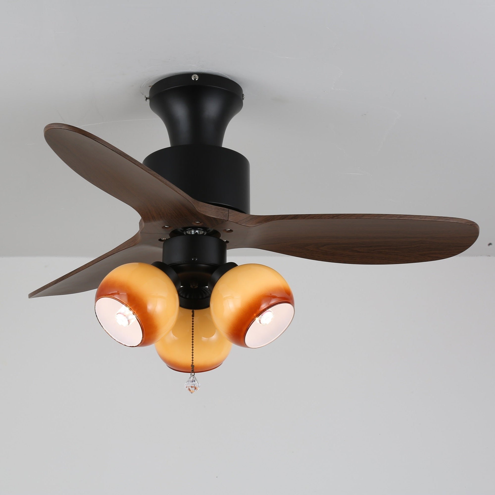 Vintage Plafondventilator met Verlichting — Glazen Lampenkap & Afstandsbediening | Sansoti