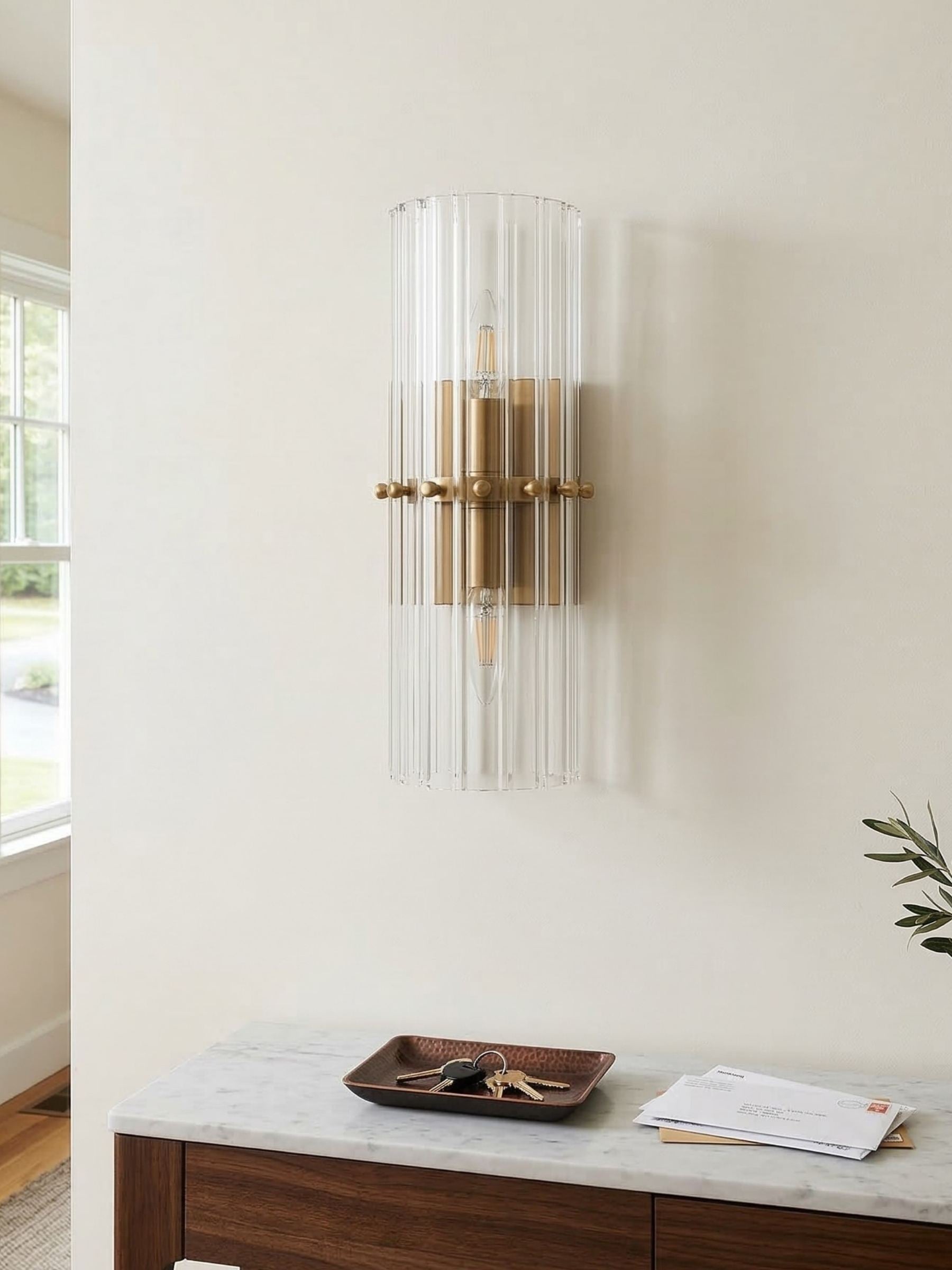 Kristallen Wandlamp met Dubbele Lichtbundel - Elegante Buitenlichtstrip voor Slaapkamer - Interieurverlichting met Glanzende Kristallen | Sansoti
