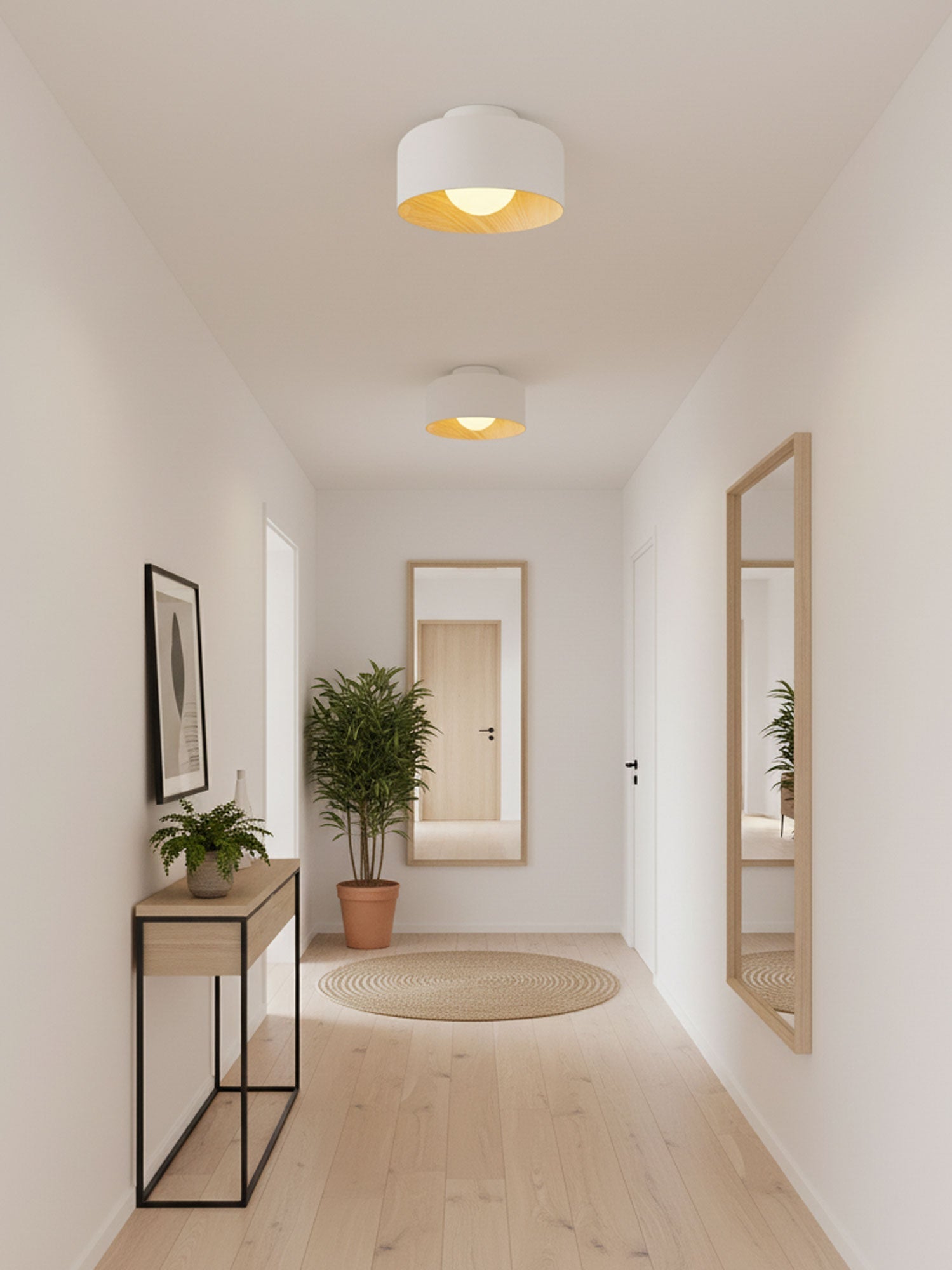 Ronde Plafondlamp met Houtnerf Interieur Glazen Bol ∅22 cm voor Hal Keuken Slaapkamer Wandmontage G9 Fitting | Sansoti
