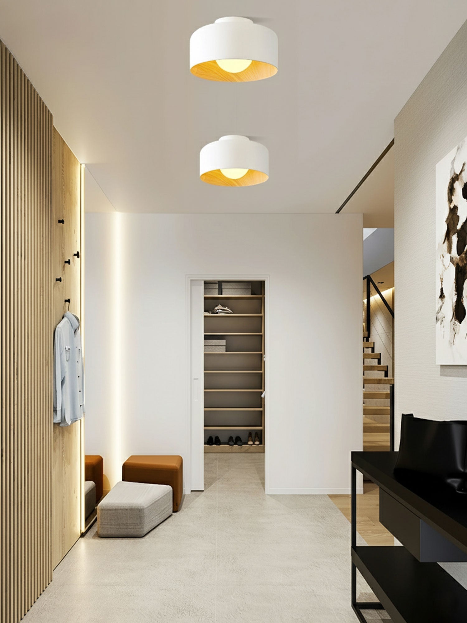 Ronde Plafondlamp met Houtnerf Interieur Glazen Bol ∅22 cm voor Hal Keuken Slaapkamer Wandmontage G9 Fitting | Sansoti