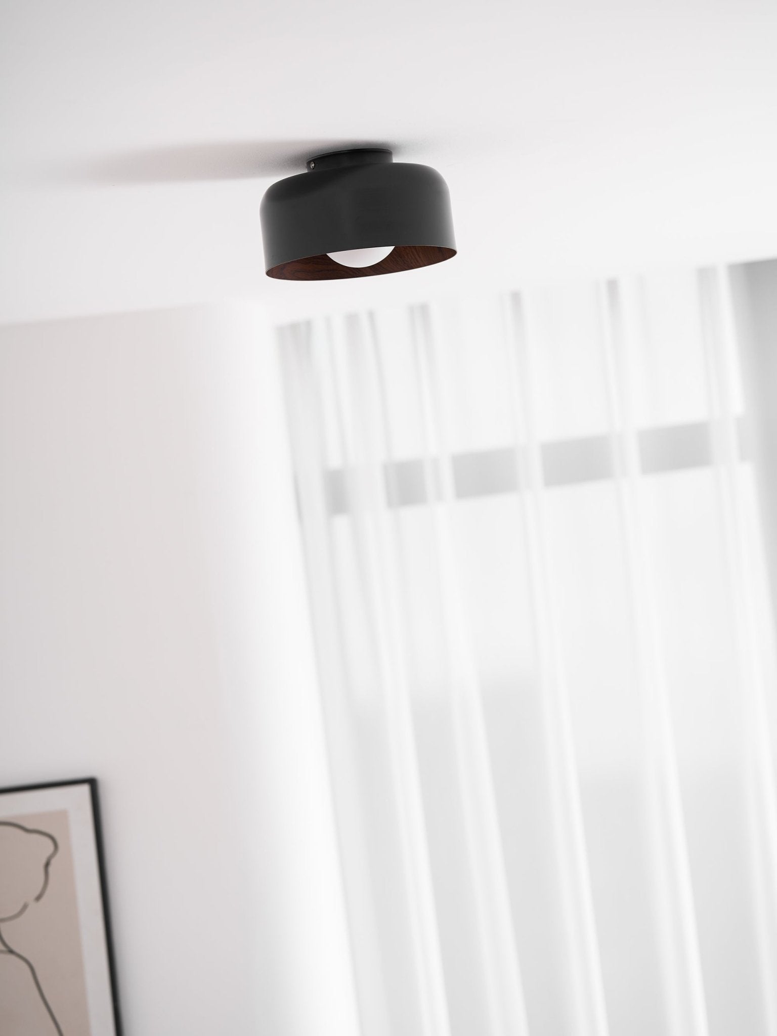 Ronde Plafondlamp met Houtnerf Interieur Glazen Bol ∅22 cm voor Hal Keuken Slaapkamer Wandmontage G9 Fitting | Sansoti