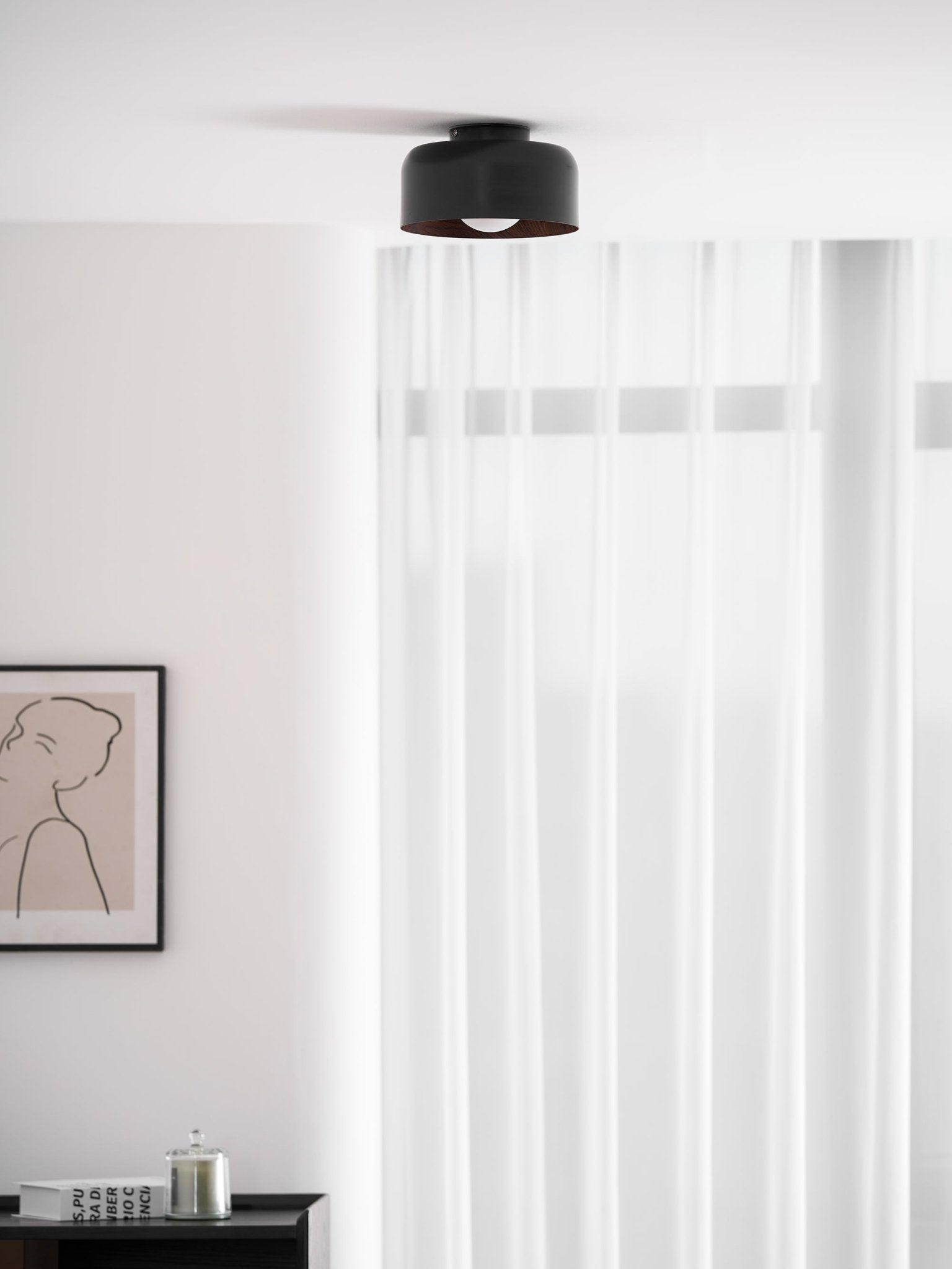 Ronde Plafondlamp met Houtnerf Interieur Glazen Bol ∅22 cm voor Hal Keuken Slaapkamer Wandmontage G9 Fitting | Sansoti