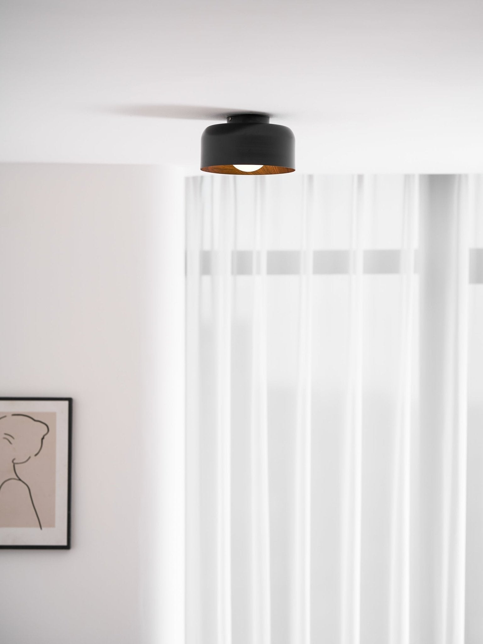 Ronde Plafondlamp met Houtnerf Interieur Glazen Bol ∅22 cm voor Hal Keuken Slaapkamer Wandmontage G9 Fitting | Sansoti