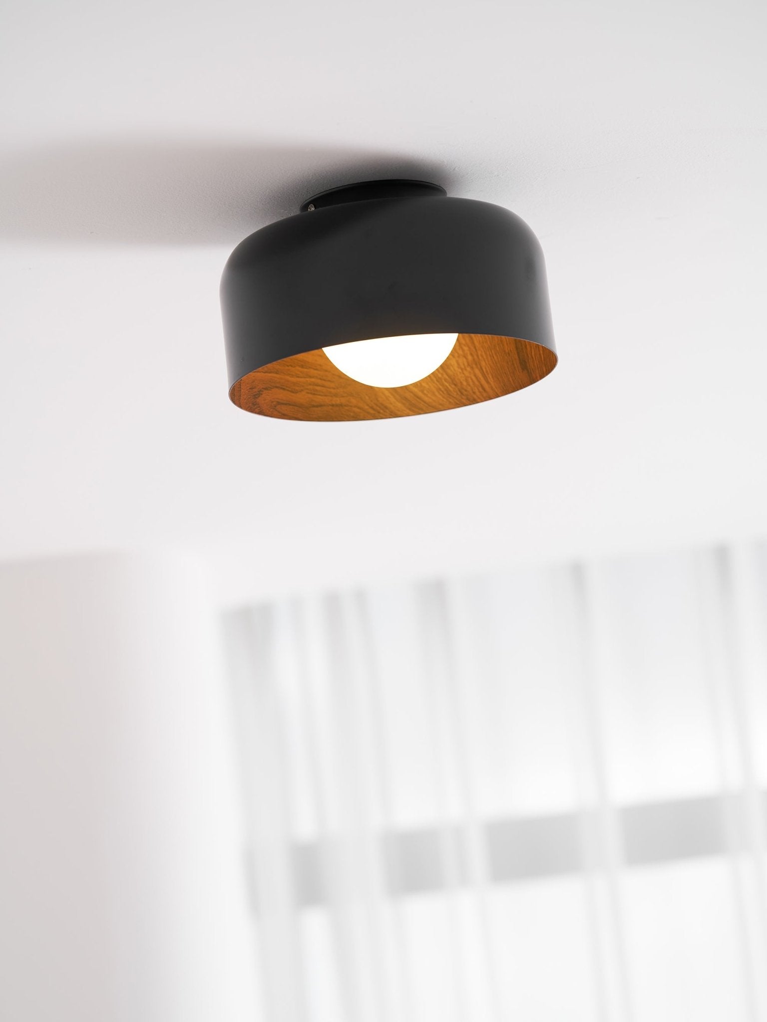 Ronde Plafondlamp met Houtnerf Interieur Glazen Bol ∅22 cm voor Hal Keuken Slaapkamer Wandmontage G9 Fitting | Sansoti