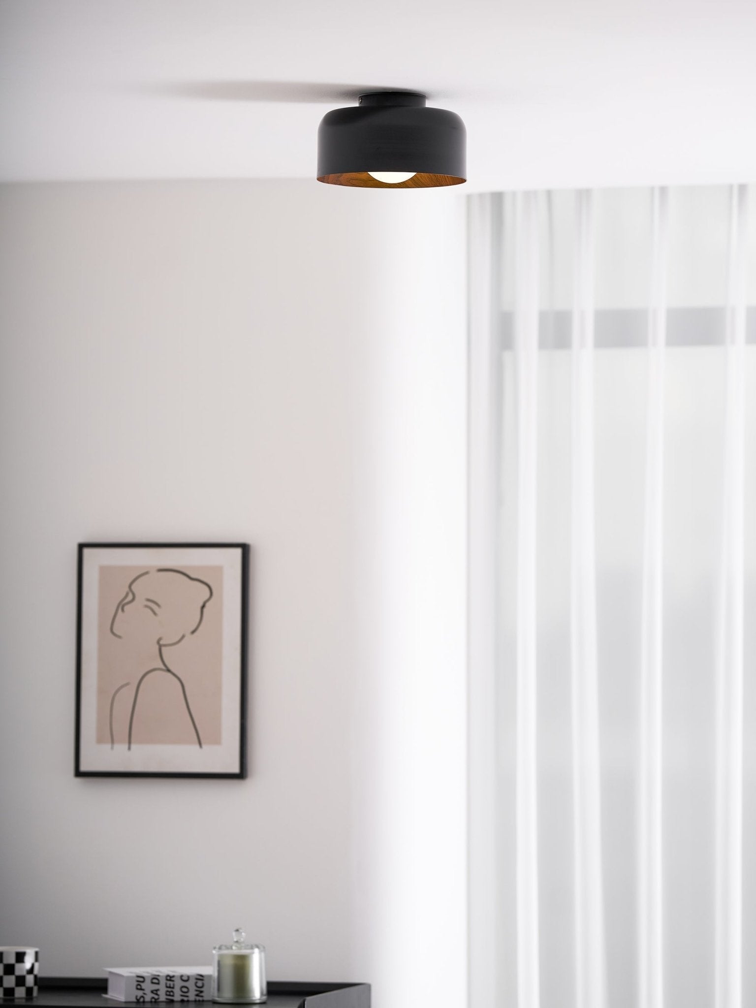 Ronde Plafondlamp met Houtnerf Interieur Glazen Bol ∅22 cm voor Hal Keuken Slaapkamer Wandmontage G9 Fitting | Sansoti