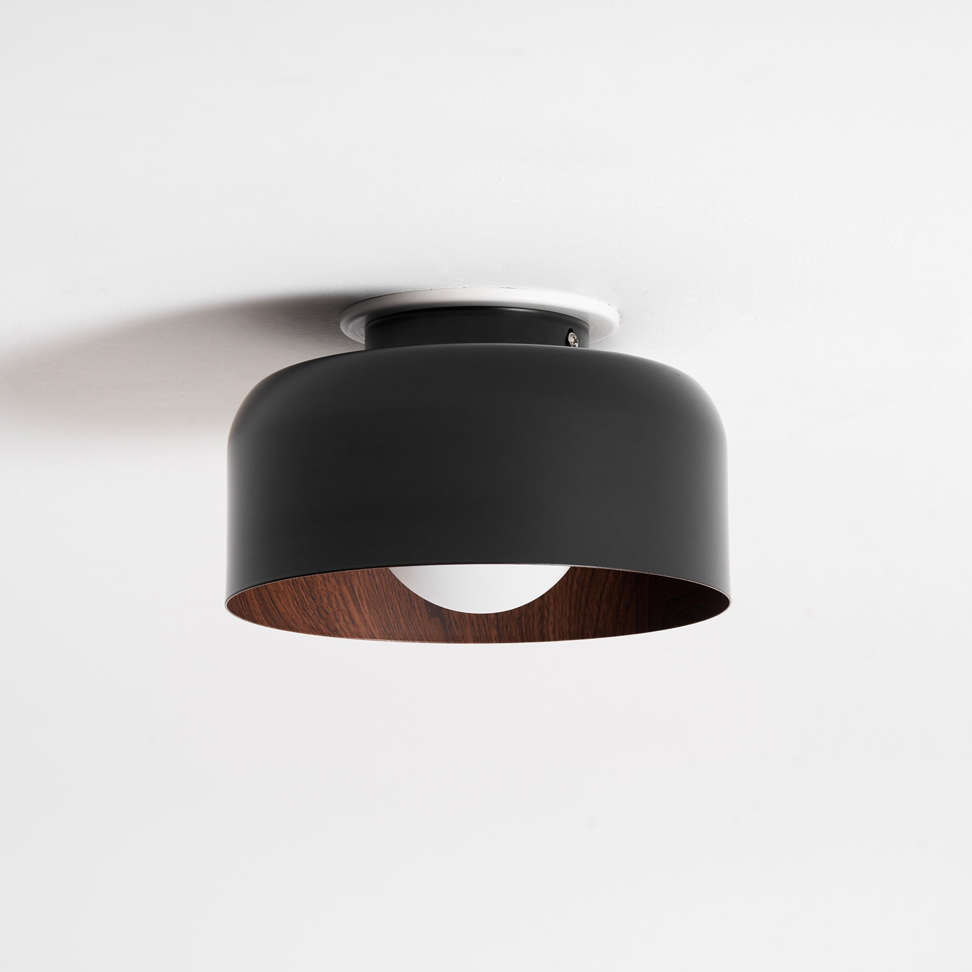 Ronde Plafondlamp met Houtnerf Interieur Glazen Bol ∅22 cm voor Hal Keuken Slaapkamer Wandmontage G9 Fitting | Sansoti