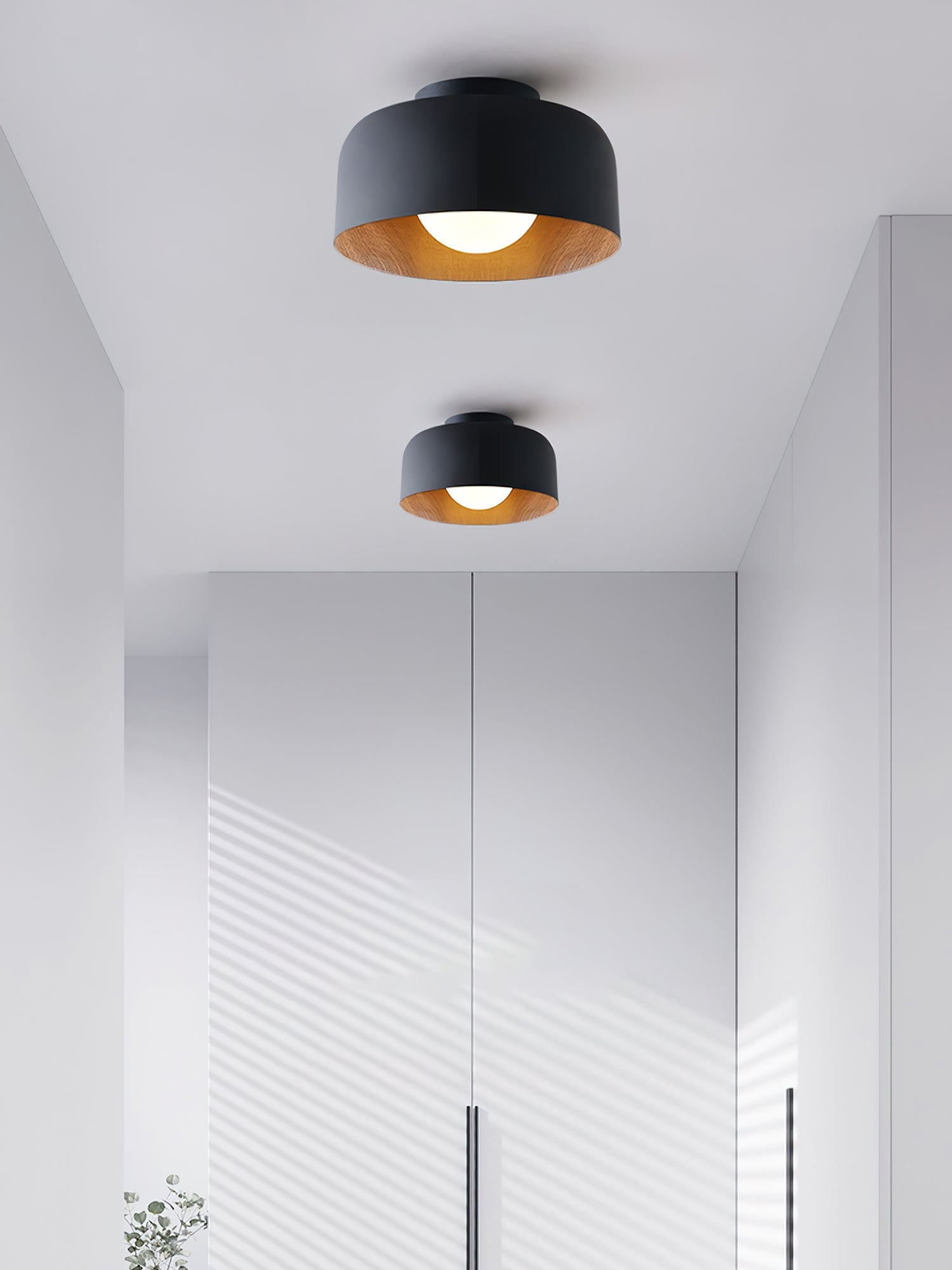 Ronde Plafondlamp met Houtnerf Interieur Glazen Bol ∅22 cm voor Hal Keuken Slaapkamer Wandmontage G9 Fitting | Sansoti