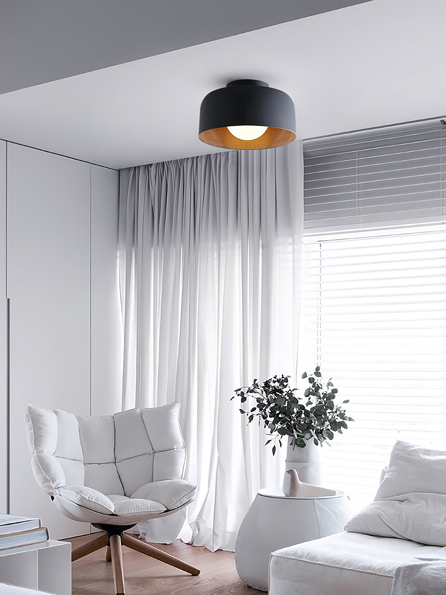 Ronde Plafondlamp met Houtnerf Interieur Glazen Bol ∅22 cm voor Hal Keuken Slaapkamer Wandmontage G9 Fitting | Sansoti
