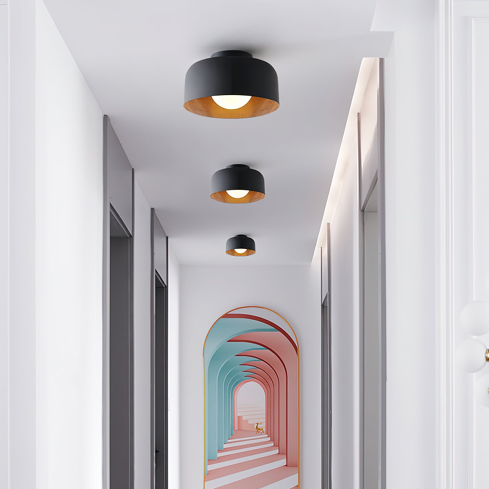 Ronde Plafondlamp met Houtnerf Interieur Glazen Bol ∅22 cm voor Hal Keuken Slaapkamer Wandmontage G9 Fitting | Sansoti
