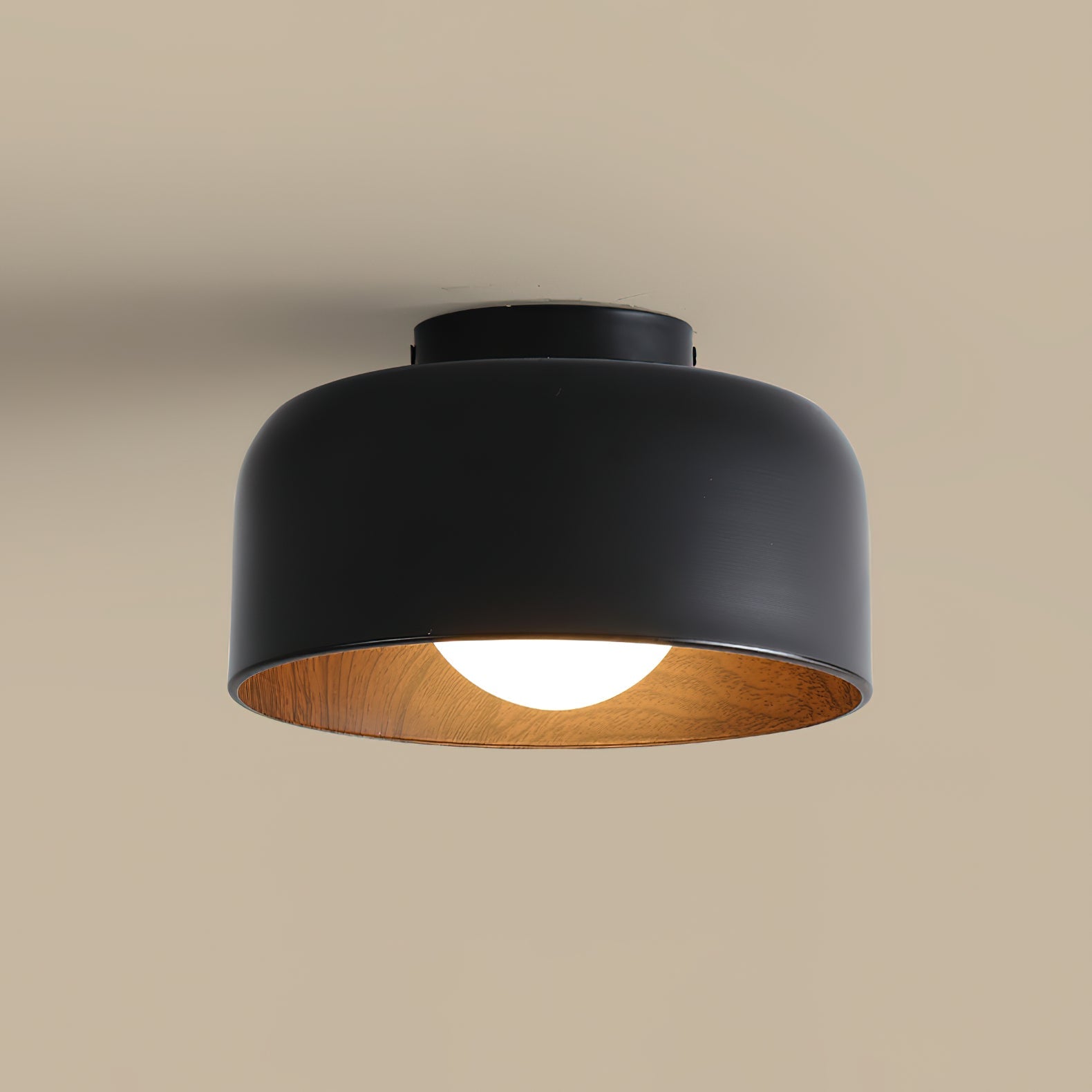 Ronde Plafondlamp met Houtnerf Interieur Glazen Bol ∅22 cm voor Hal Keuken Slaapkamer Wandmontage G9 Fitting | Sansoti