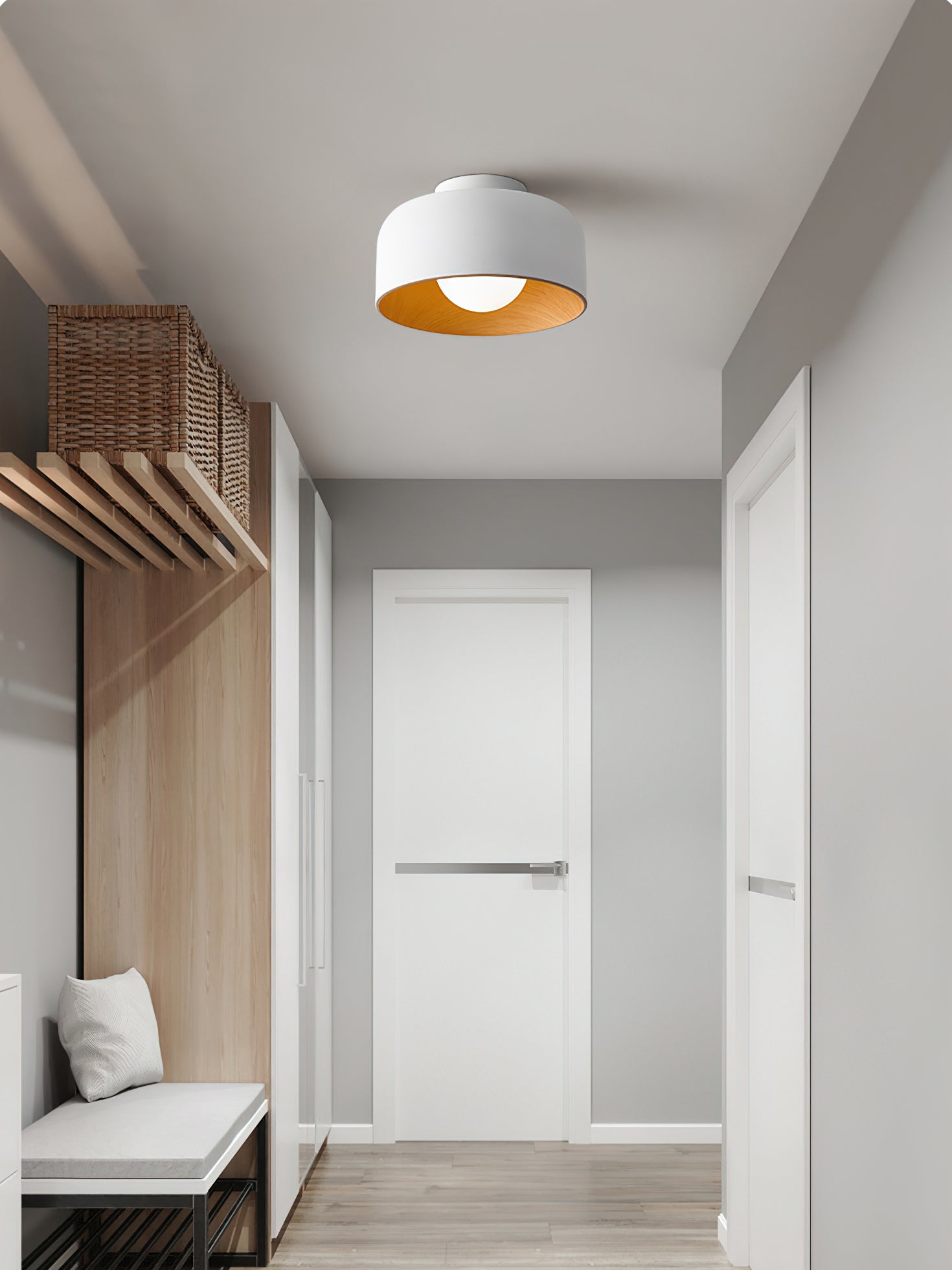 Ronde Plafondlamp met Houtnerf Interieur Glazen Bol ∅22 cm voor Hal Keuken Slaapkamer Wandmontage G9 Fitting | Sansoti