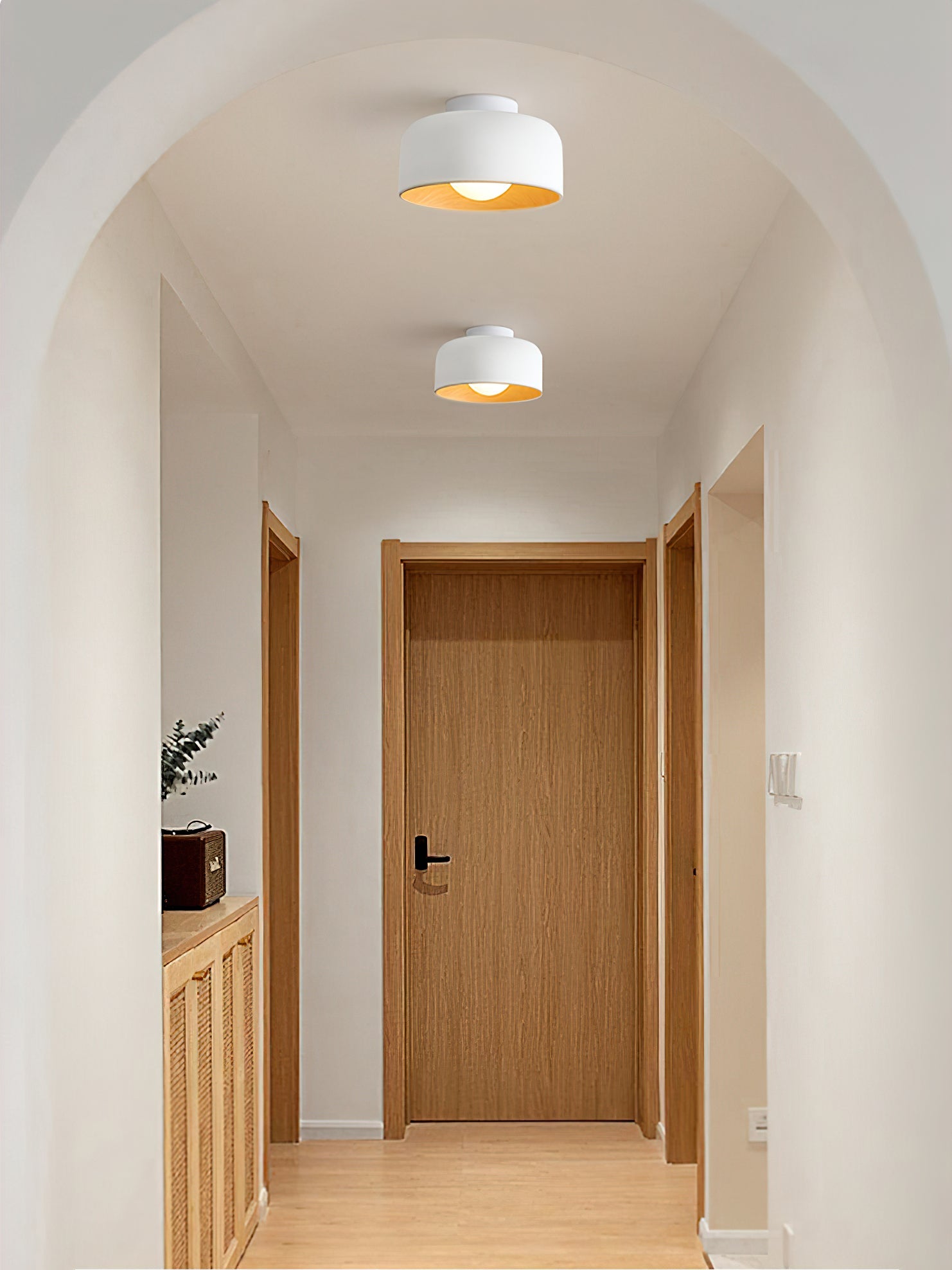Ronde Plafondlamp met Houtnerf Interieur Glazen Bol ∅22 cm voor Hal Keuken Slaapkamer Wandmontage G9 Fitting | Sansoti