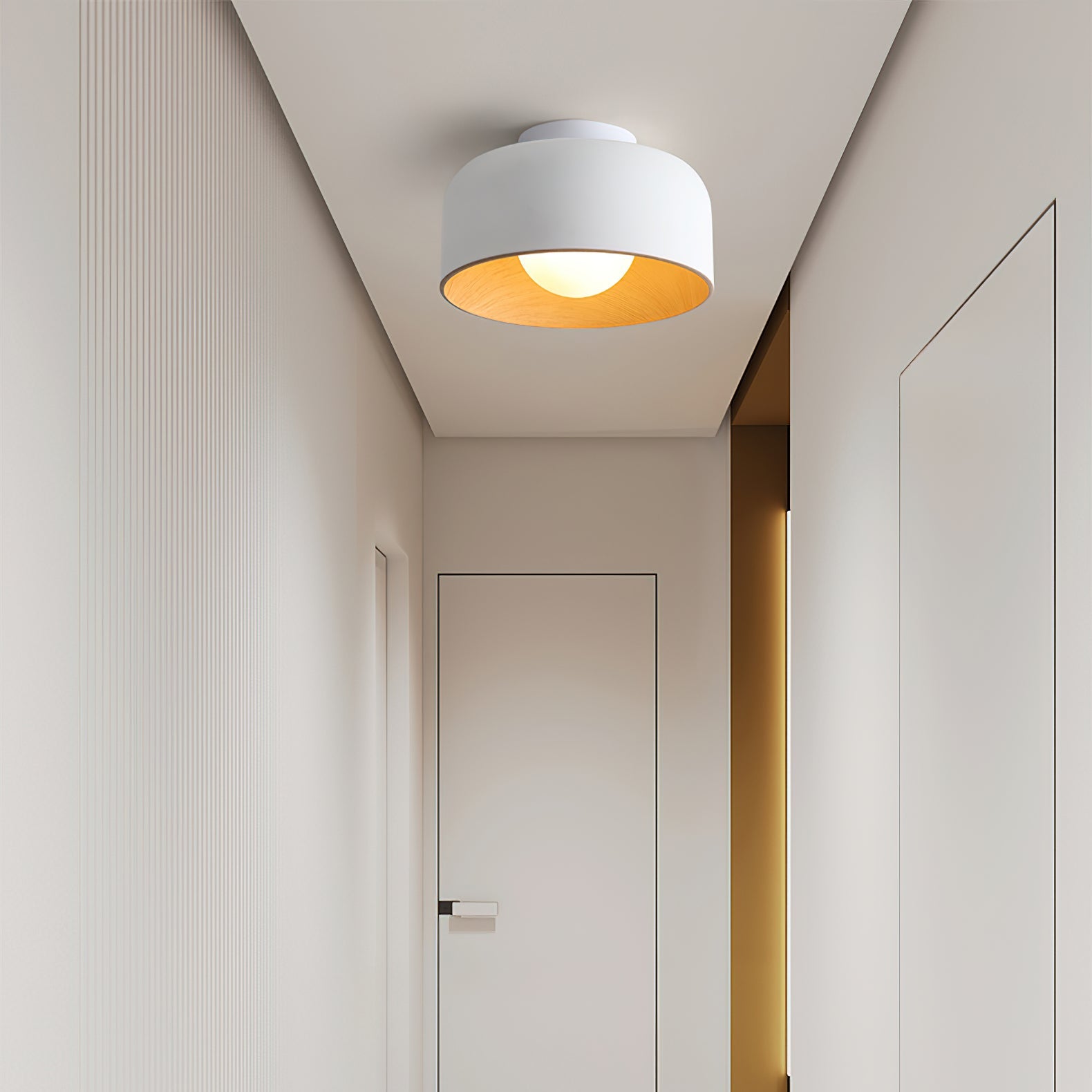 Ronde Plafondlamp met Houtnerf Interieur Glazen Bol ∅22 cm voor Hal Keuken Slaapkamer Wandmontage G9 Fitting | Sansoti