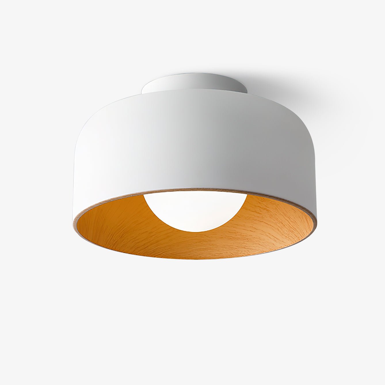 Ronde Plafondlamp met Houtnerf Interieur Glazen Bol ∅22 cm voor Hal Keuken Slaapkamer Wandmontage G9 Fitting | Sansoti
