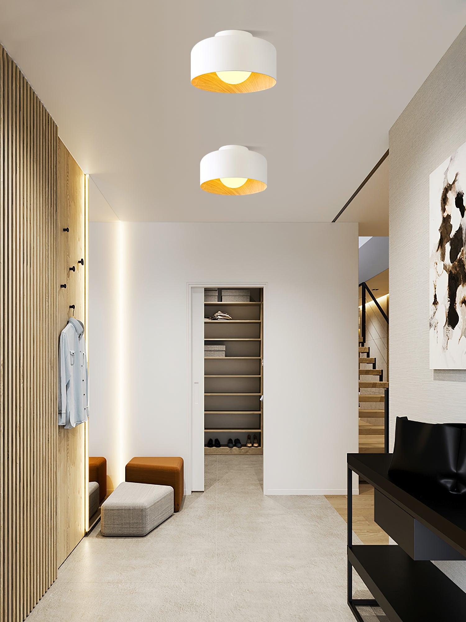 Ronde Plafondlamp met Houtnerf Interieur Glazen Bol ∅22 cm voor Hal Keuken Slaapkamer Wandmontage G9 Fitting | Sansoti