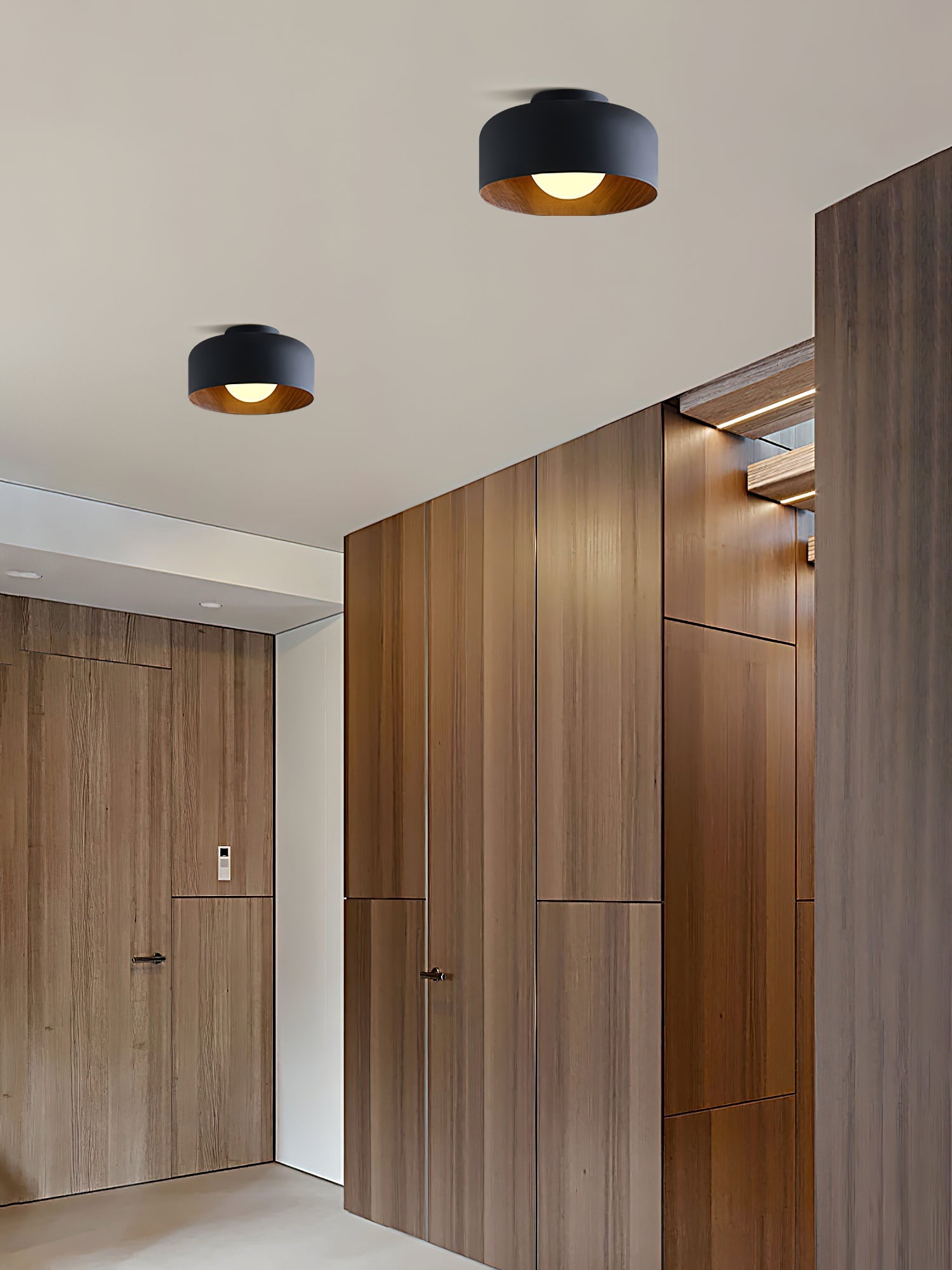 Ronde Plafondlamp met Houtnerf Interieur Glazen Bol ∅22 cm voor Hal Keuken Slaapkamer Wandmontage G9 Fitting | Sansoti