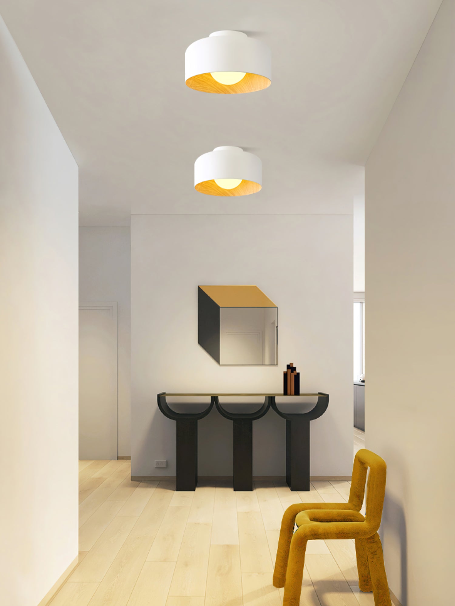 Ronde Plafondlamp met Houtnerf Interieur Glazen Bol ∅22 cm voor Hal Keuken Slaapkamer Wandmontage G9 Fitting | Sansoti