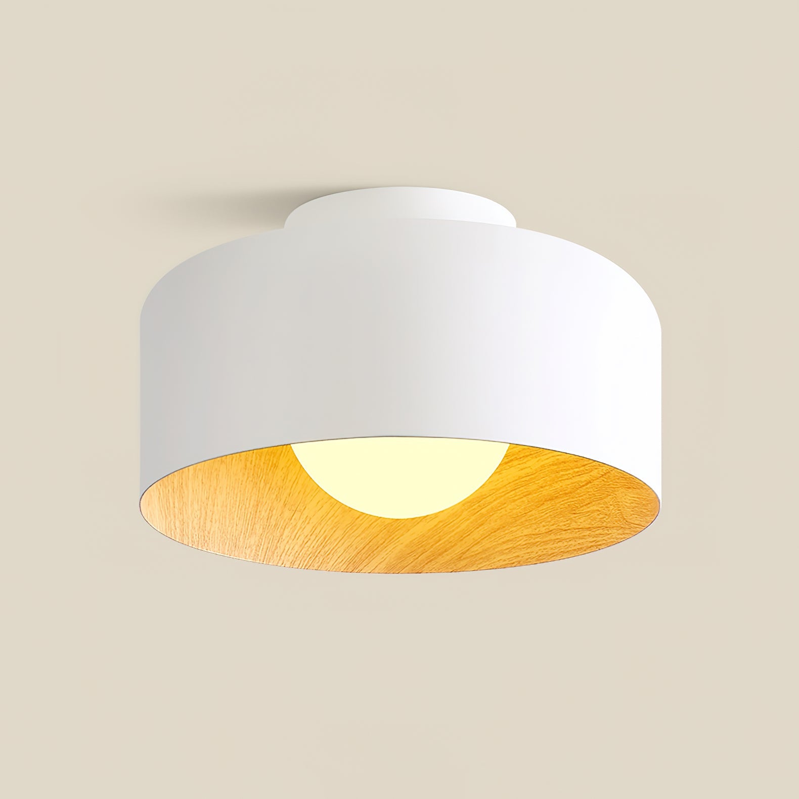 Ronde Plafondlamp met Houtnerf Interieur Glazen Bol ∅22 cm voor Hal Keuken Slaapkamer Wandmontage G9 Fitting | Sansoti