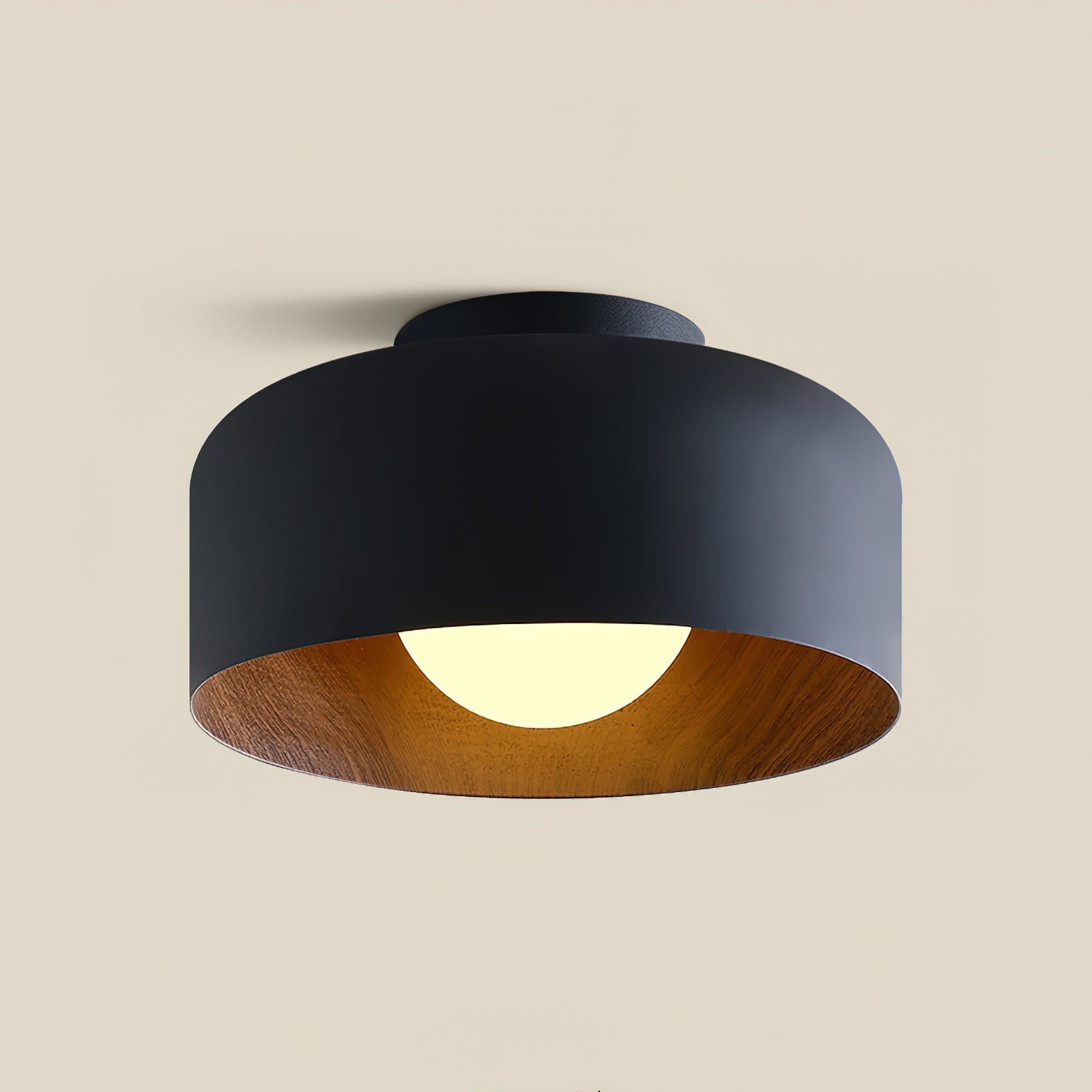 Ronde Plafondlamp met Houtnerf Interieur Glazen Bol ∅22 cm voor Hal Keuken Slaapkamer Wandmontage G9 Fitting | Sansoti