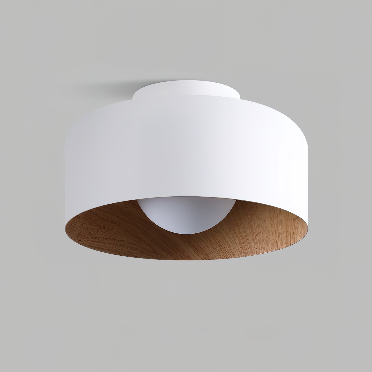 Ronde Plafondlamp met Houtnerf Interieur Glazen Bol ∅22 cm voor Hal Keuken Slaapkamer Wandmontage G9 Fitting | Sansoti